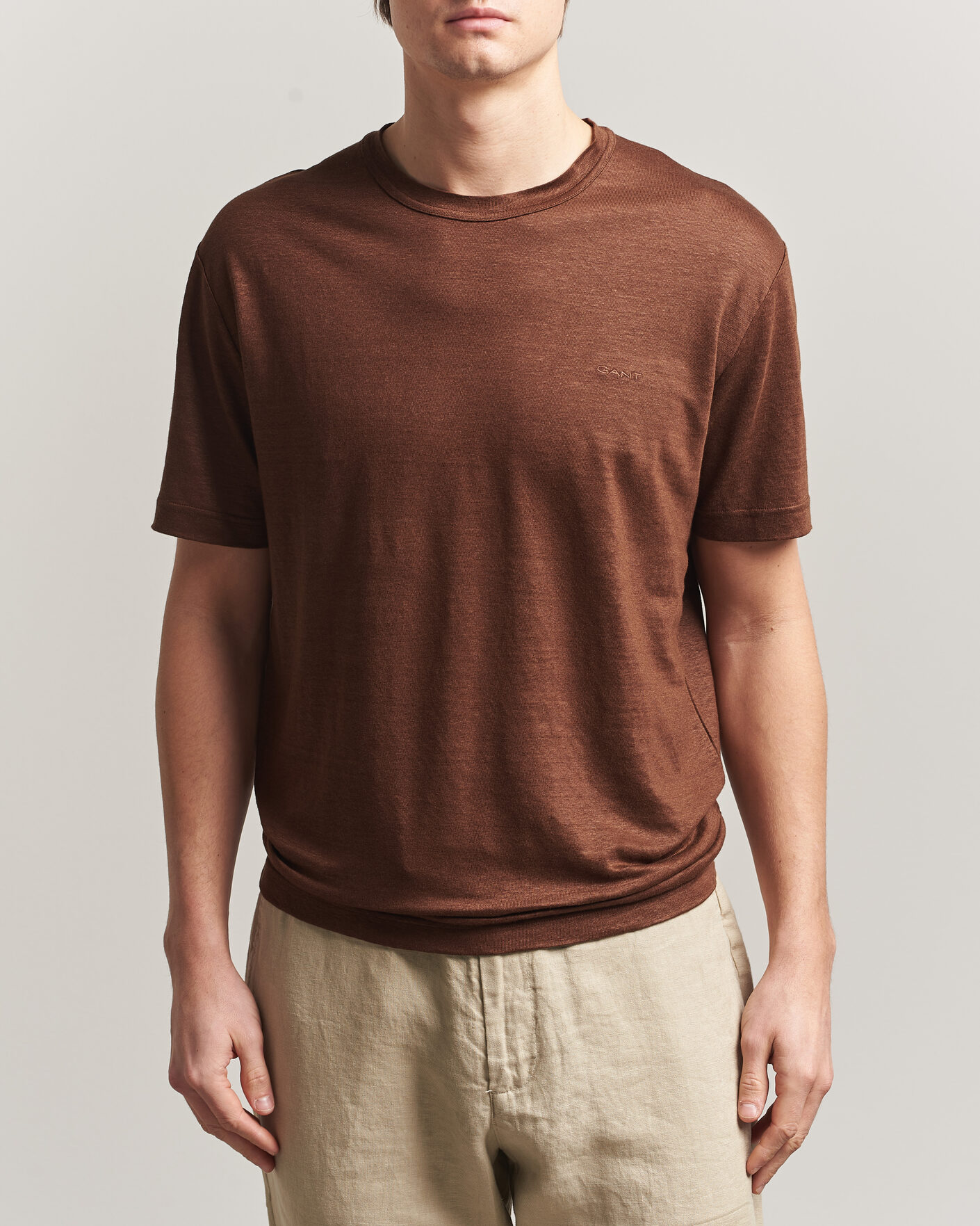 Heren | T-shirts | Gant | Linen T-Shirt Mahogany Brown