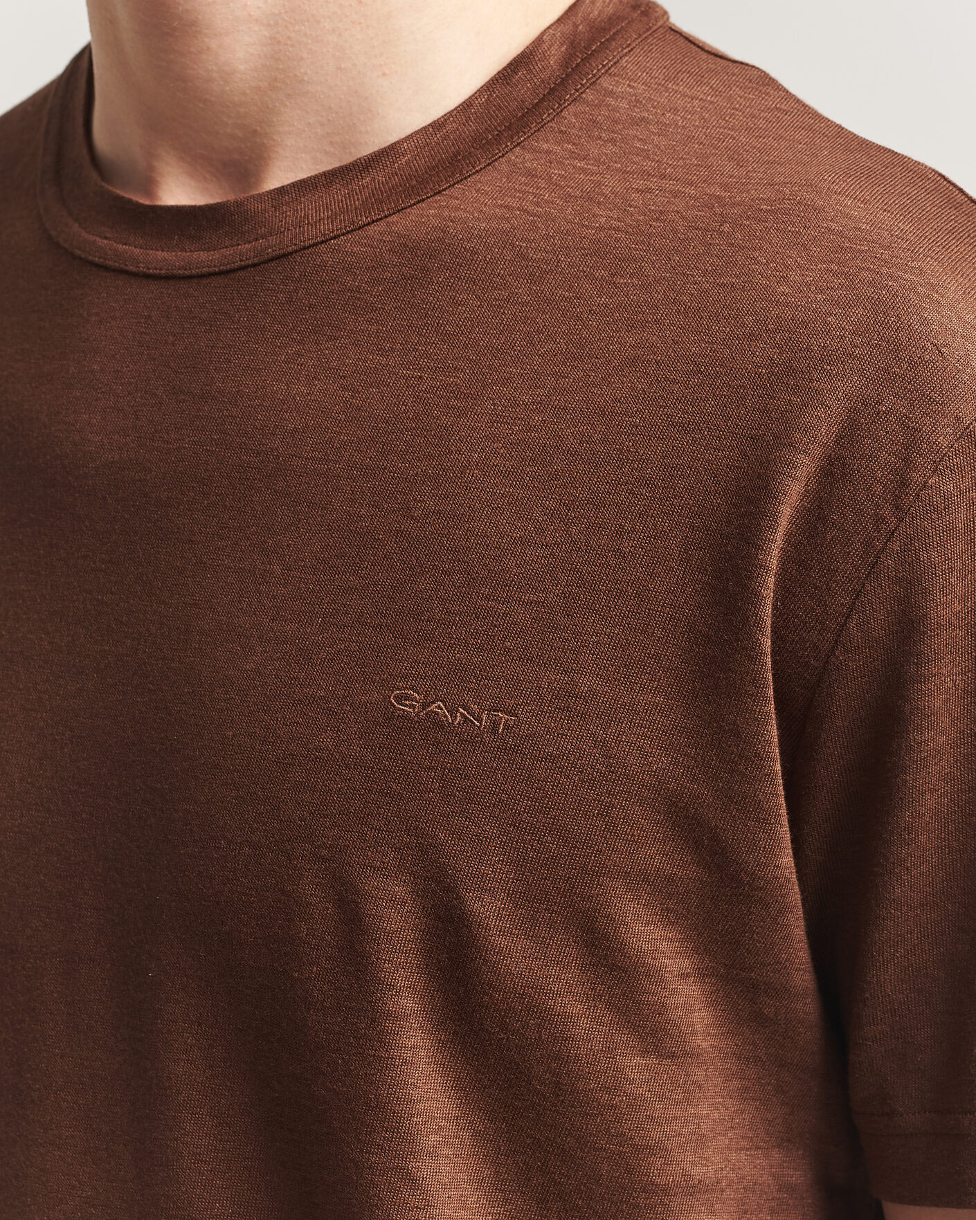 Heren | T-shirts | Gant | Linen T-Shirt Mahogany Brown