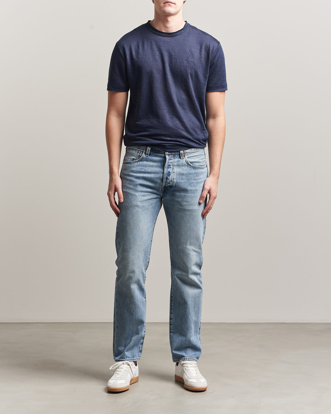 Heren | T-shirts | Gant | Linen T-Shirt Evening Blue