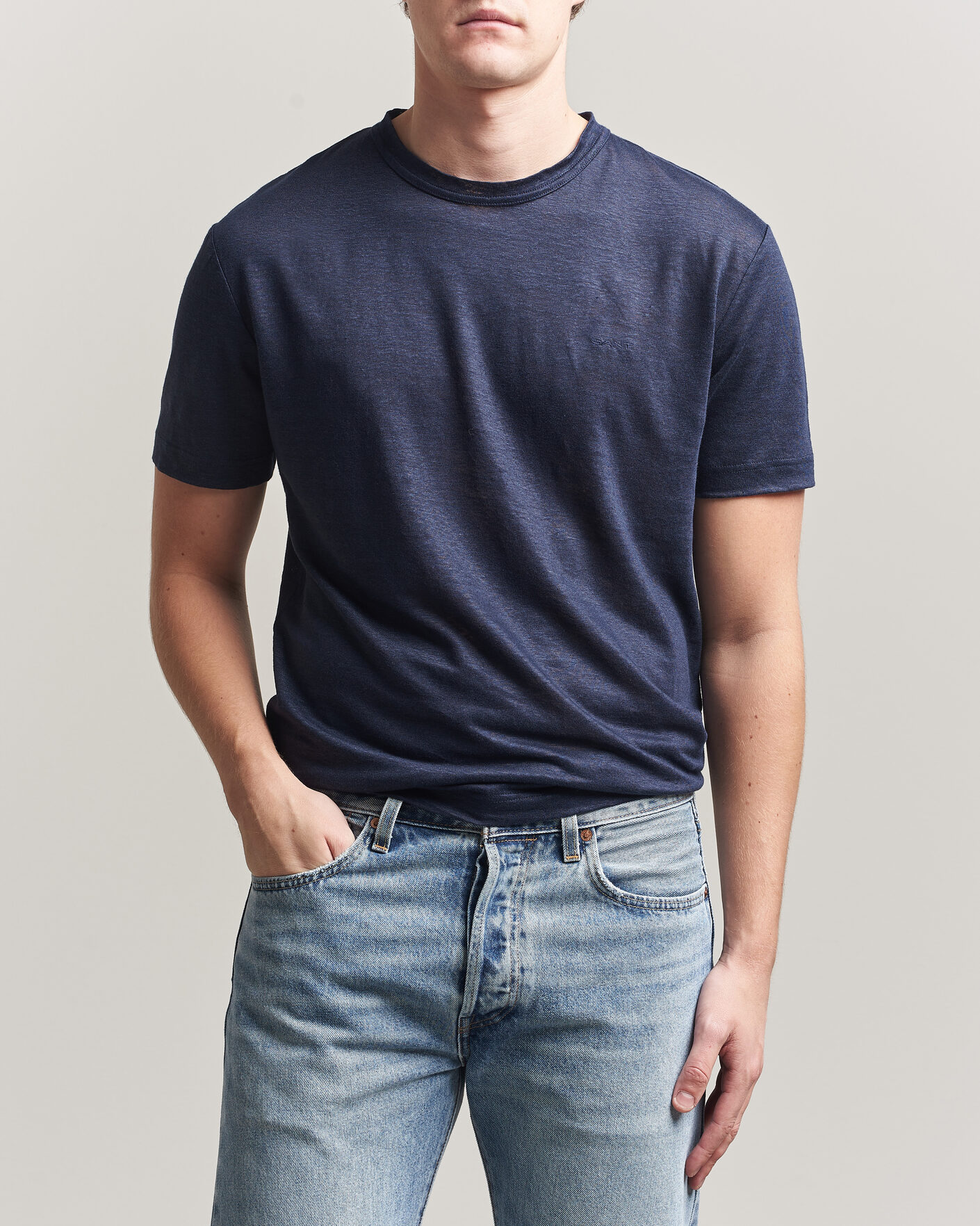 Heren | T-shirts | Gant | Linen T-Shirt Evening Blue