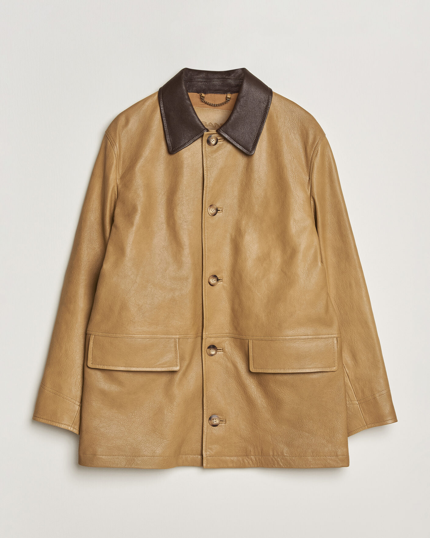 Heren | Jassen | GANT | Leather Decker Jacket Warm Khaki