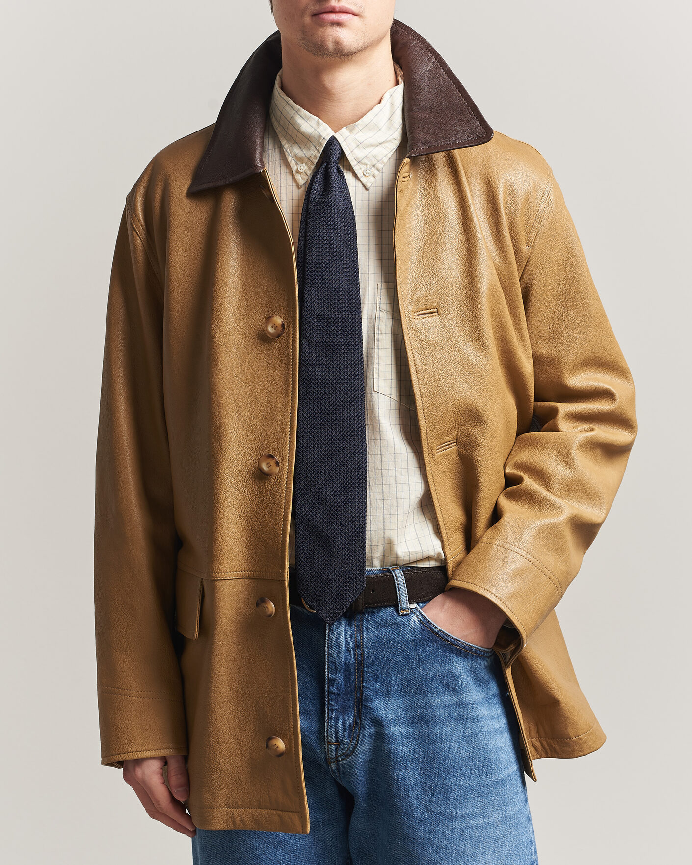 Heren | Jassen | GANT | Leather Decker Jacket Warm Khaki