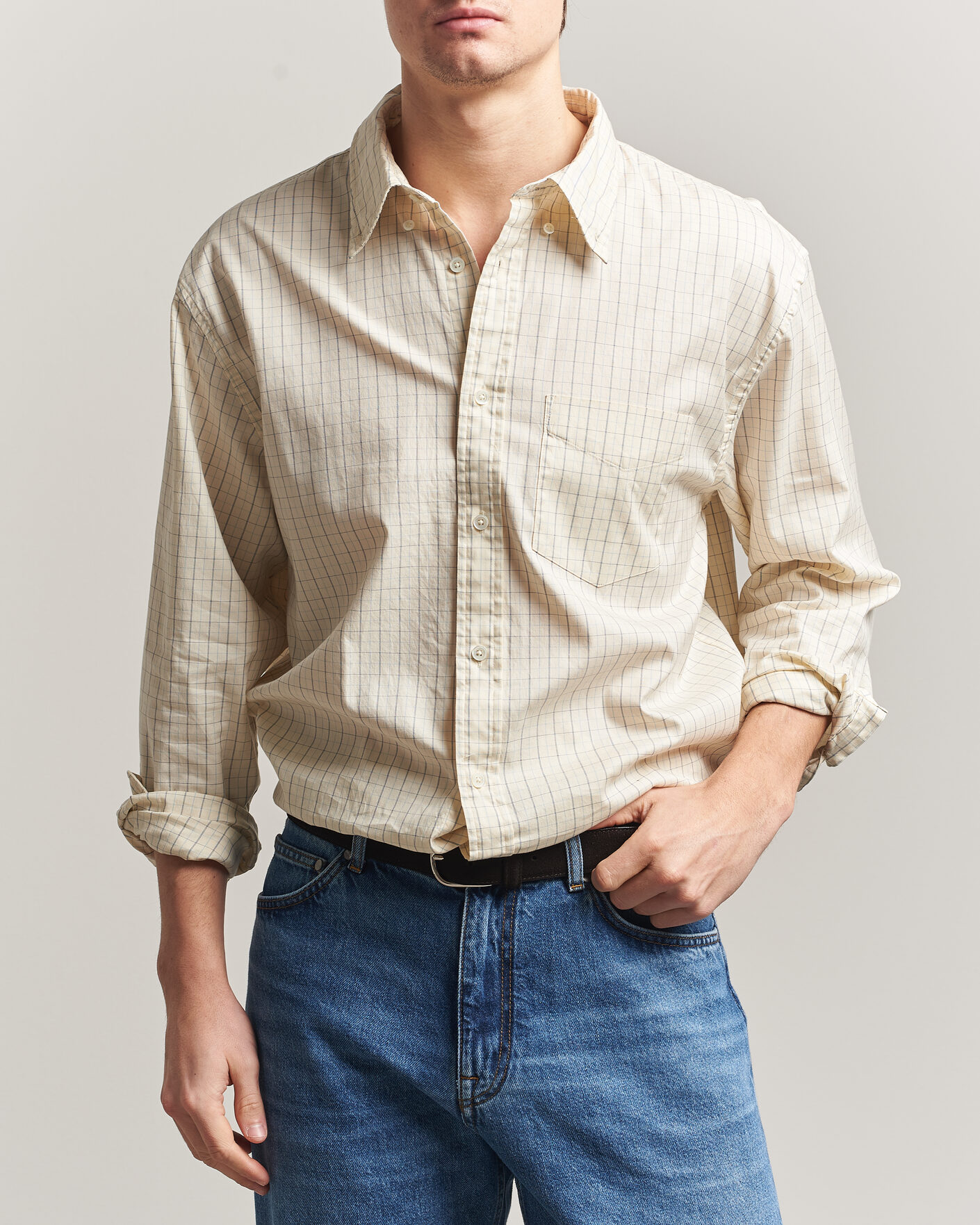 Heren | Overhemden | Gant | Relaxed Fit Dreamy Oxford Checked Shirt Creamed White