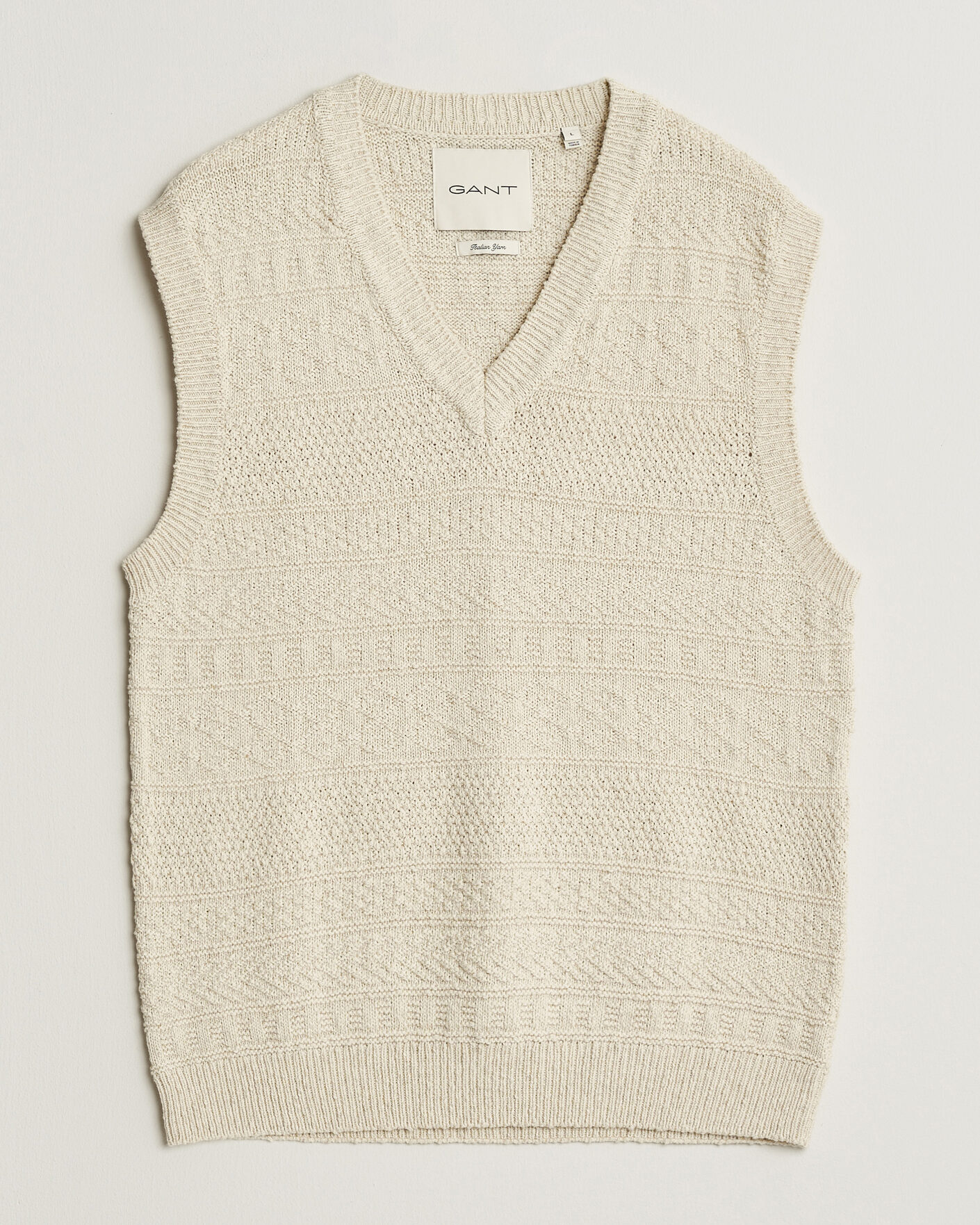 Heren | Truien | Gant | Cotton/Linen Textured Vest Creamed White