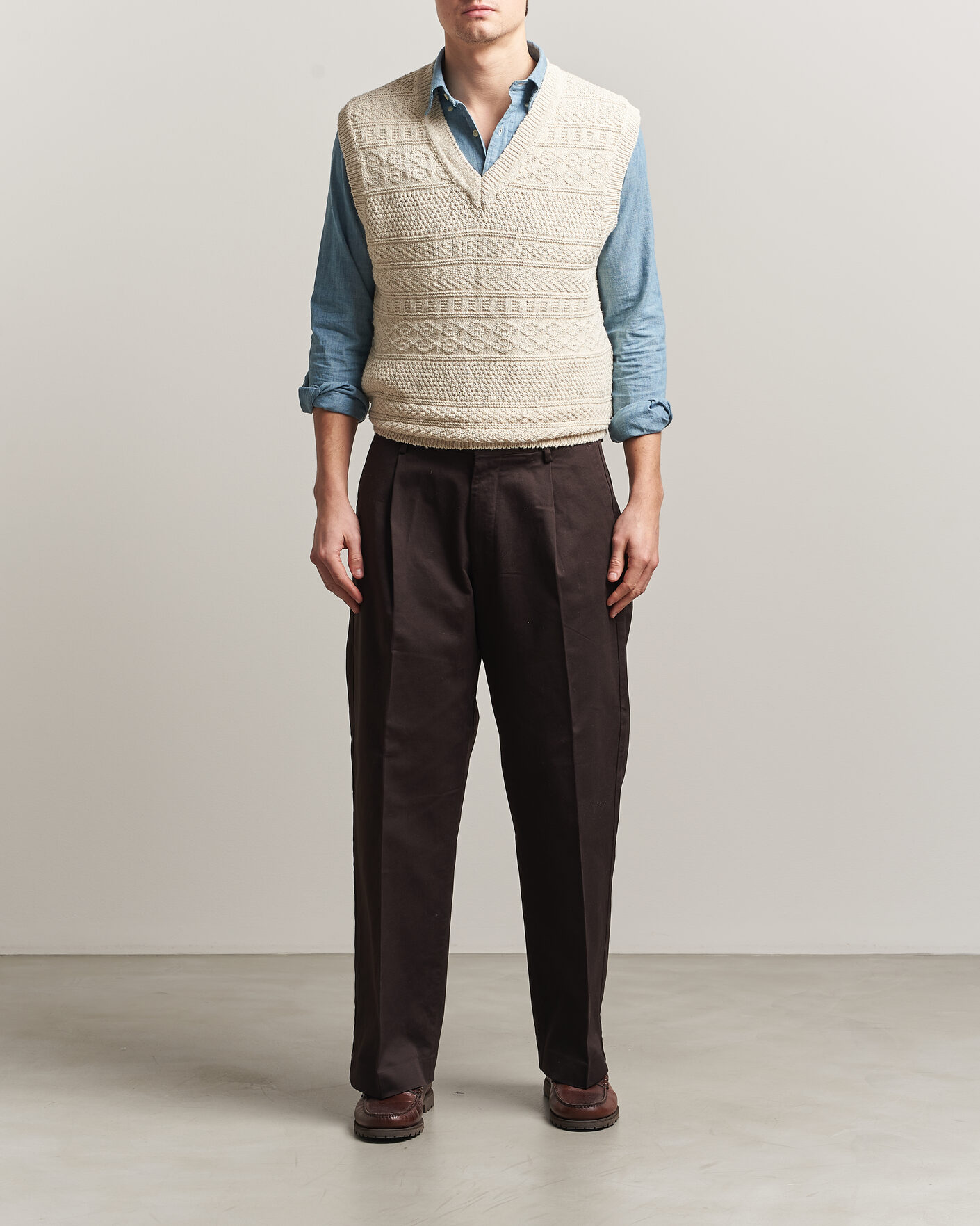 Heren | Truien | Gant | Cotton/Linen Textured Vest Creamed White