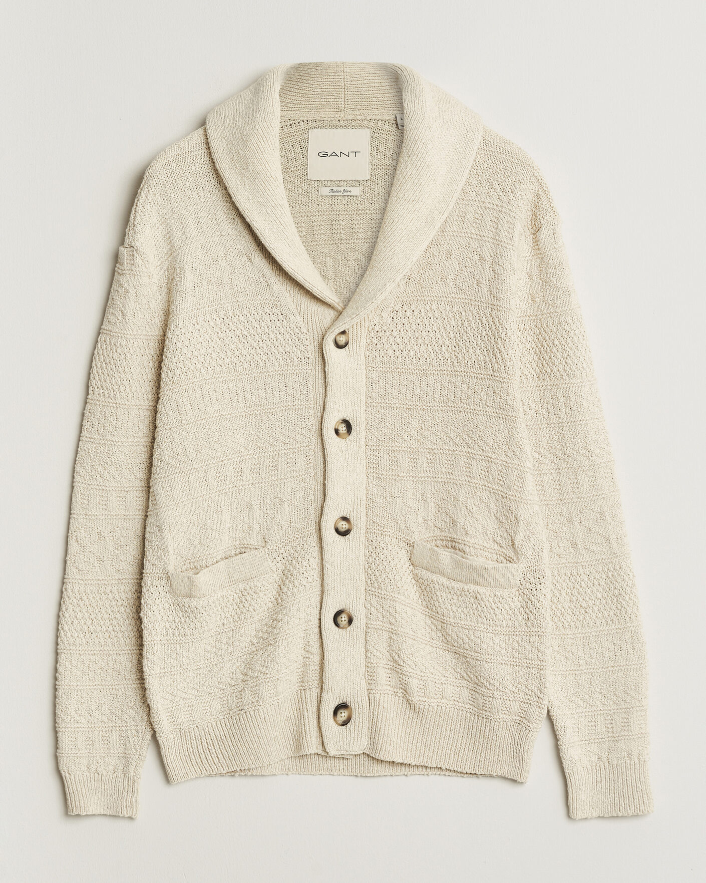 Heren | Truien | Gant | Cotton/Linen Textured Cardigan Creamed White