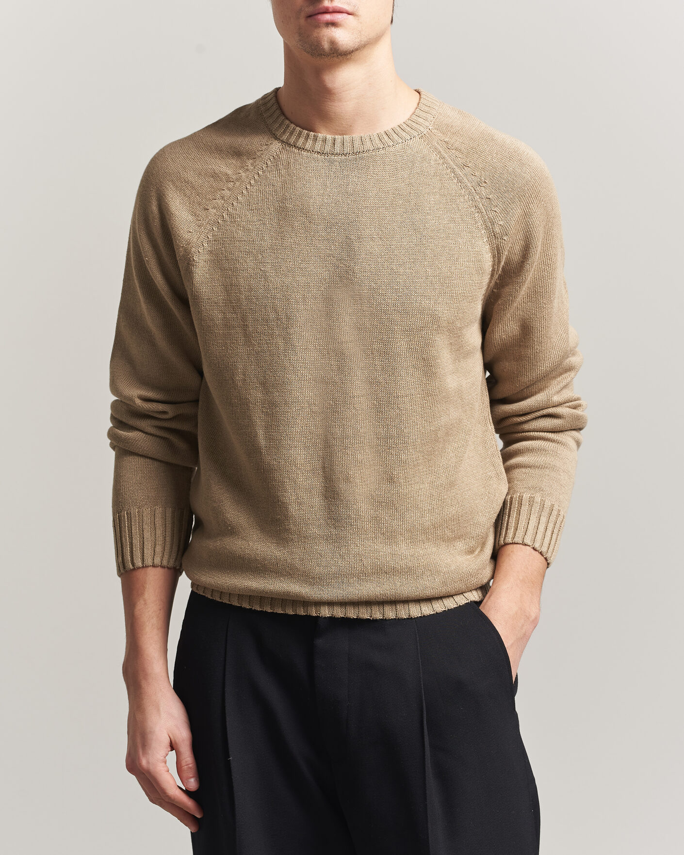 Heren | Truien | Gant | Linen/Cotton Crew Neck Sweater Dark Khaki