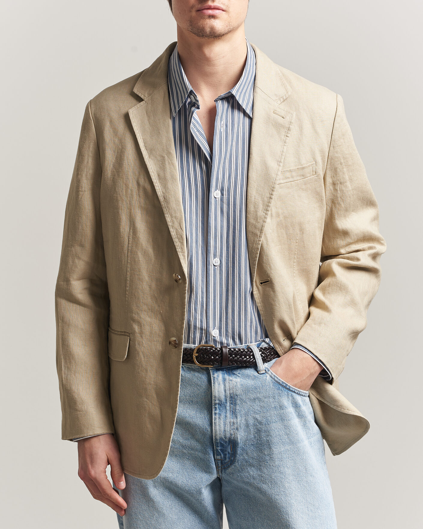 Heren | Blazers | Gant | Garment Dyed Linen Blazer Oat Beige