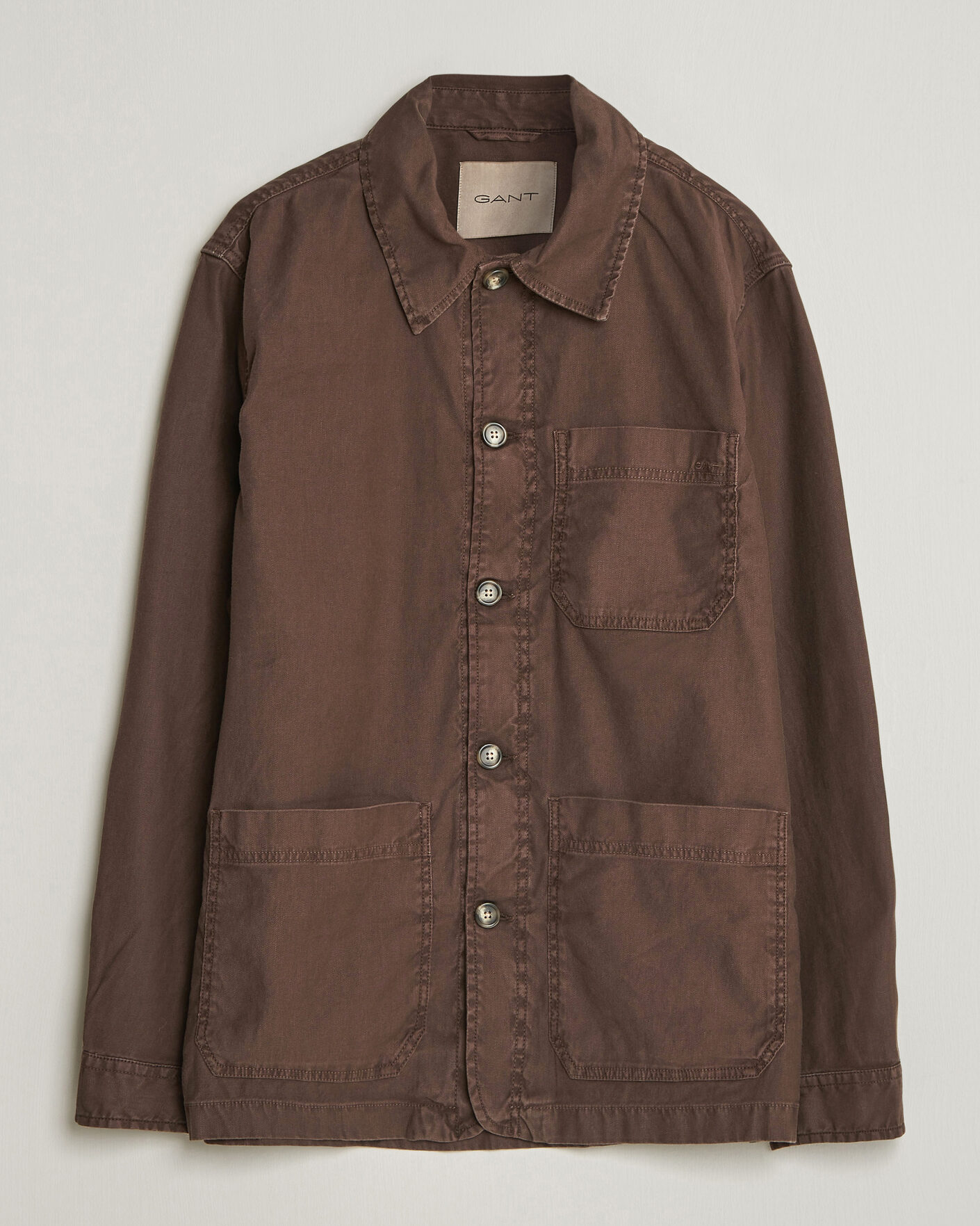Heren | Overhemden | GANT | Regular Fit Cotton/Linen Overshirt Rich Brown