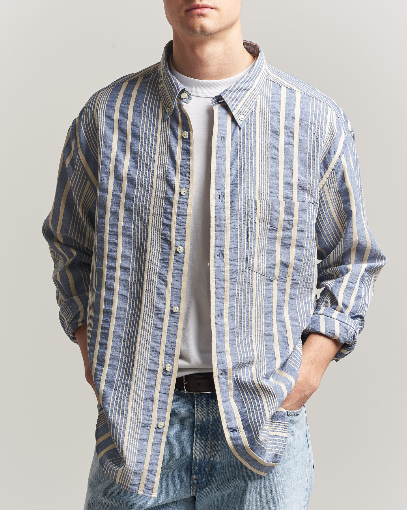 Heren | Overhemden | Gant | Relaxed Fit Seersucker Striped Shirt Vintage Blue