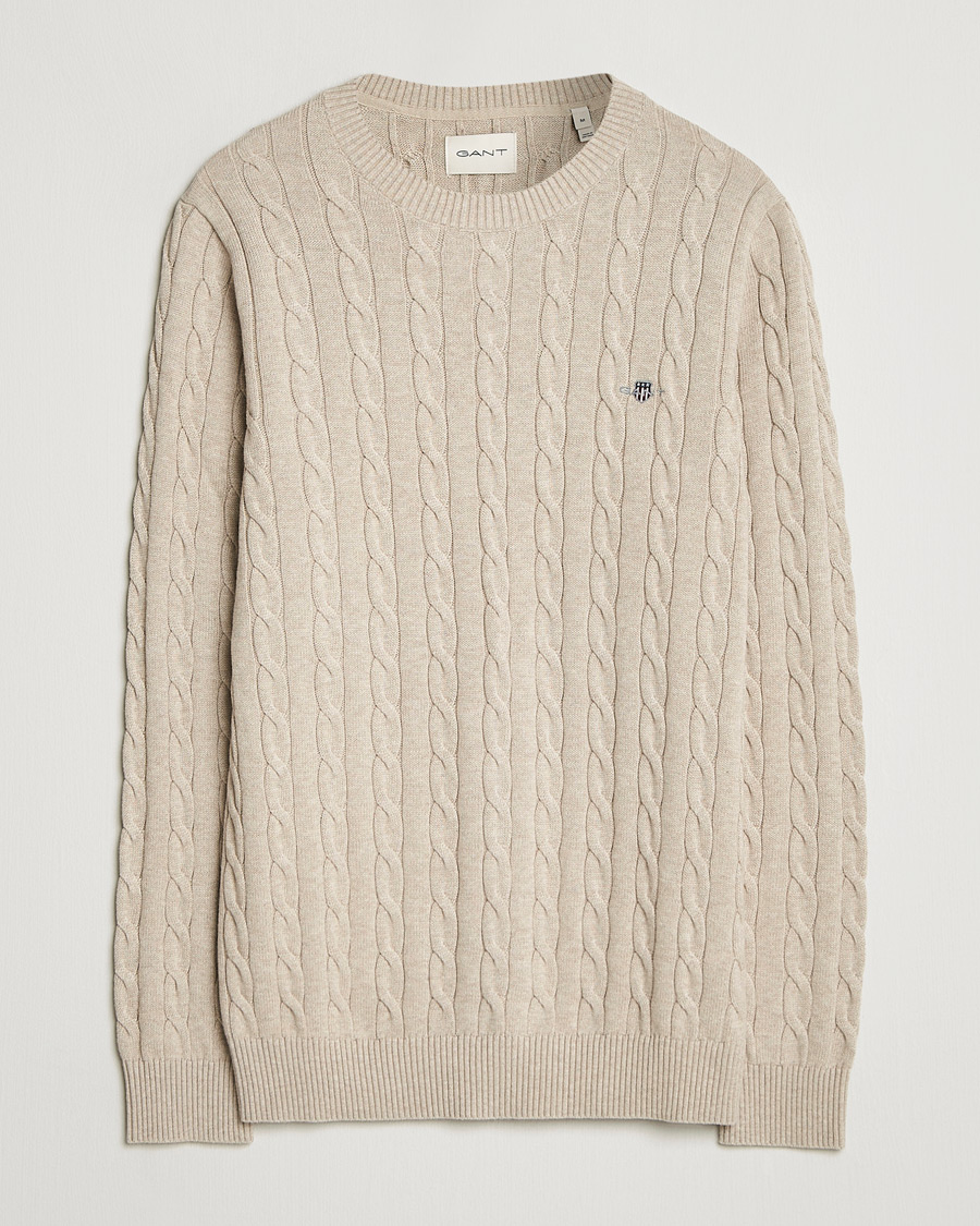 Heren | Truien | GANT | Cotton Cable Crew Neck Pullover Oat Melange