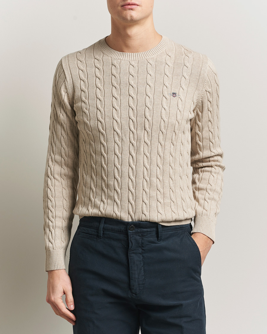 Heren | Truien | Gant | Cotton Cable Crew Neck Pullover Oat Melange