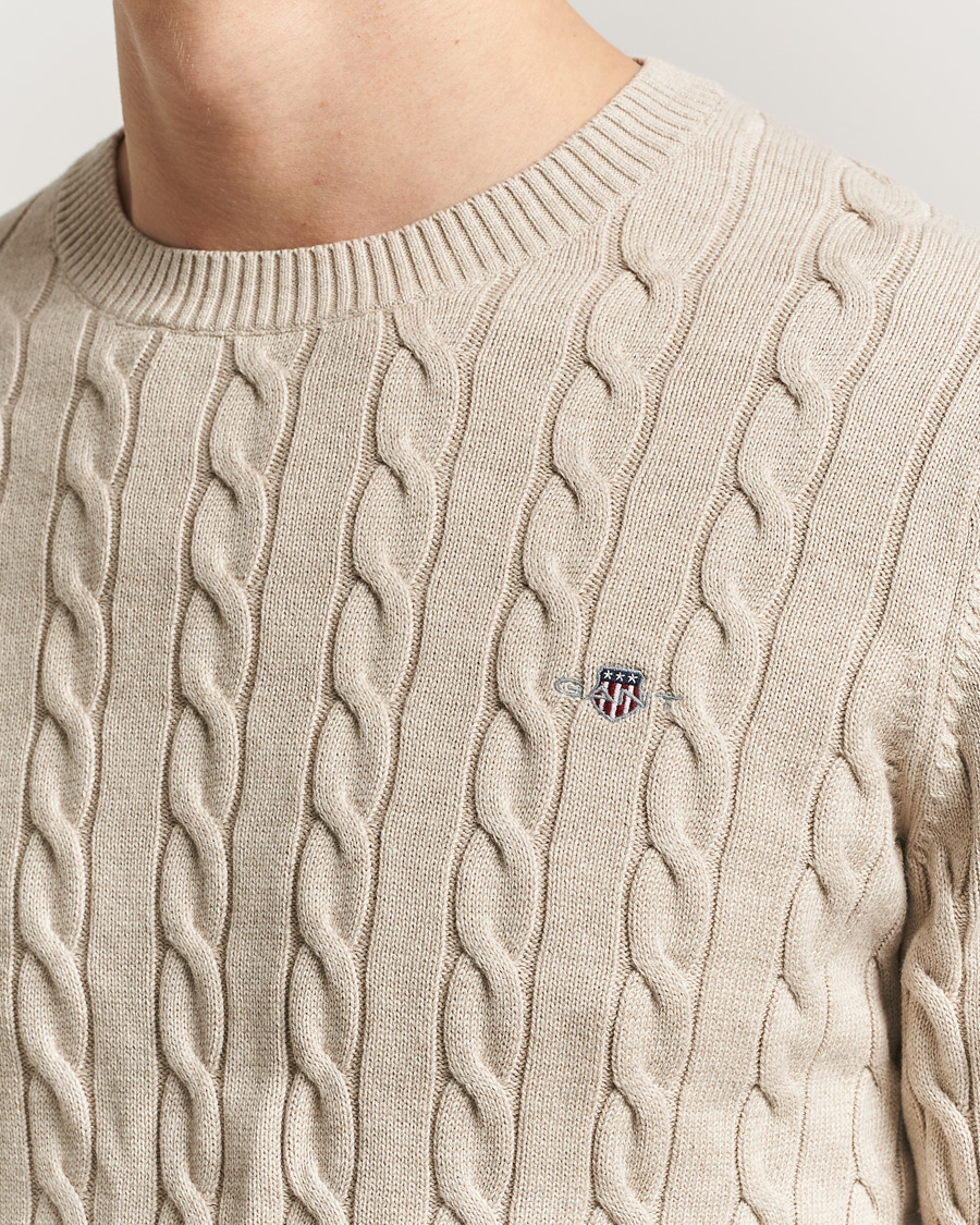 Heren | Truien | GANT | Cotton Cable Crew Neck Pullover Oat Melange