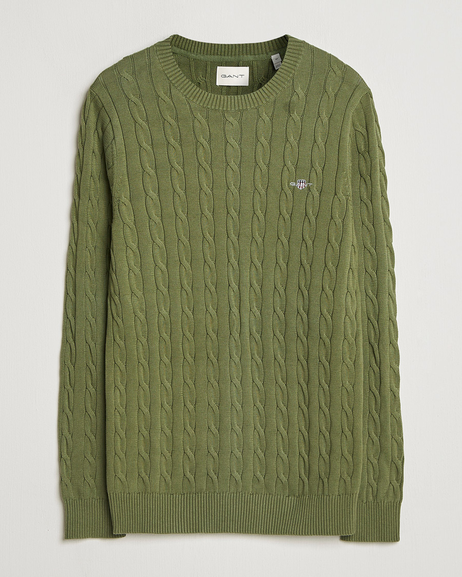 Heren | Truien | Gant | Cotton Cable Crew Neck Pullover Dry Herb Green