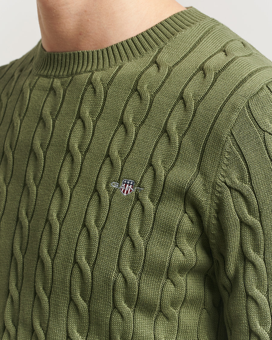 Heren | Truien | GANT | Cotton Cable Crew Neck Pullover Dry Herb Green