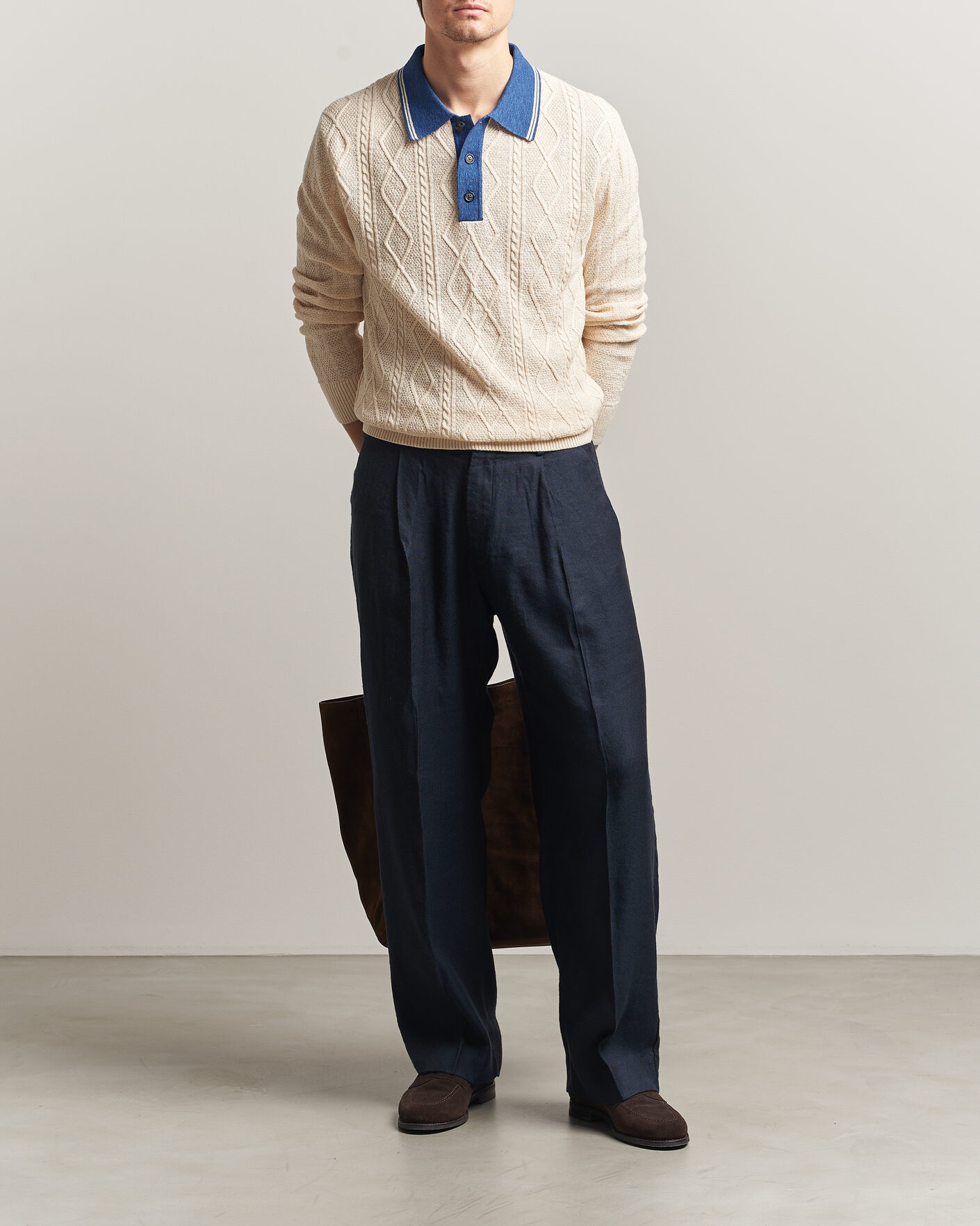 Heren | Truien | GANT | Linen/Cotton Knitted Polo Creamed White