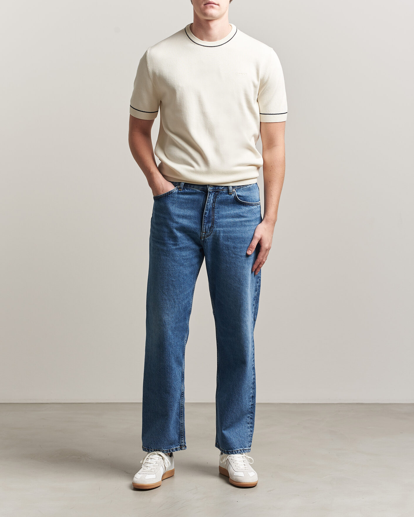 Heren | T-shirts | GANT | Cotton/Model Knitted T-Shirt Cream