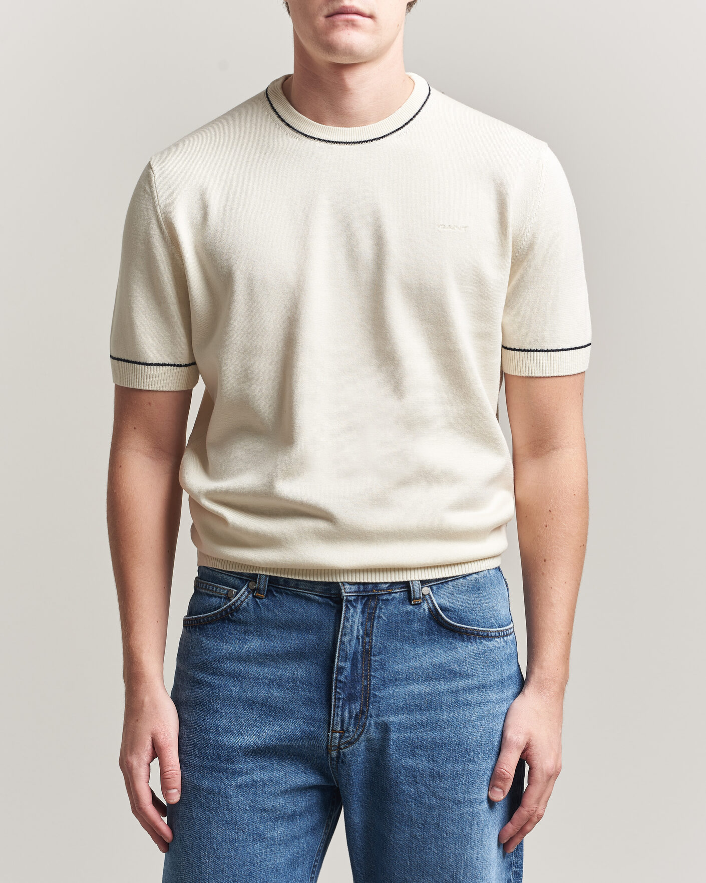 Heren | T-shirts | Gant | Cotton/Model Knitted T-Shirt Cream