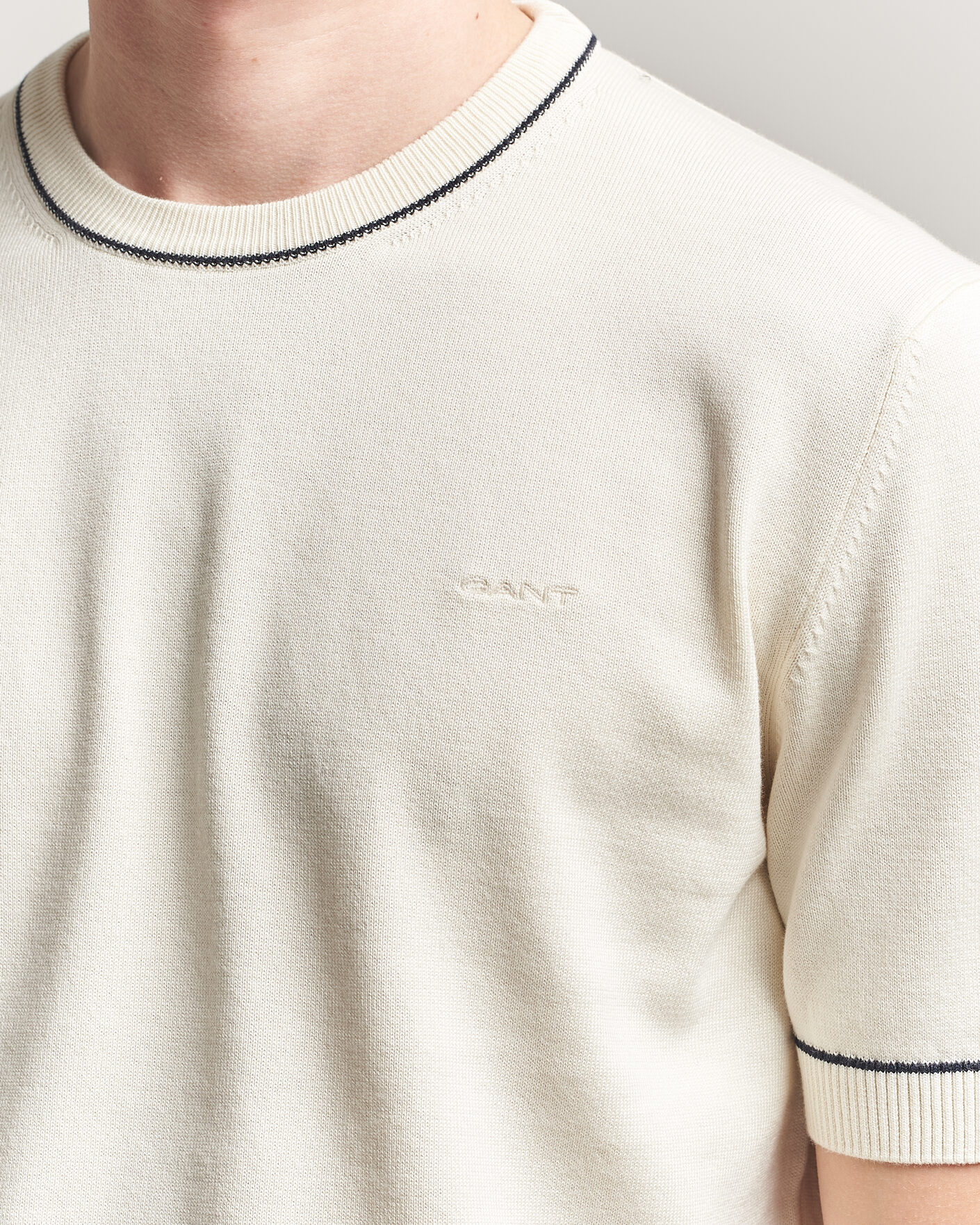 Heren | T-shirts | Gant | Cotton/Model Knitted T-Shirt Cream