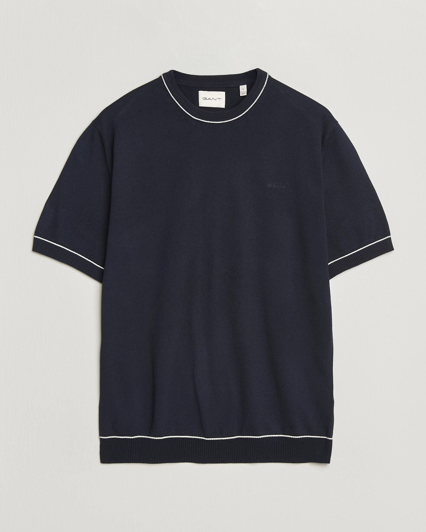 Heren | T-shirts | Gant | Cotton/Model Knitted T-Shirt Evening Blue