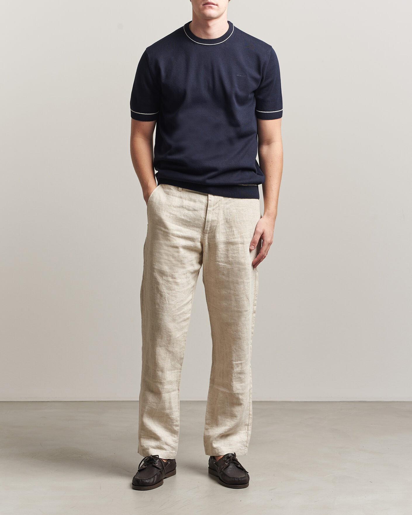 Heren | T-shirts | Gant | Cotton/Model Knitted T-Shirt Evening Blue