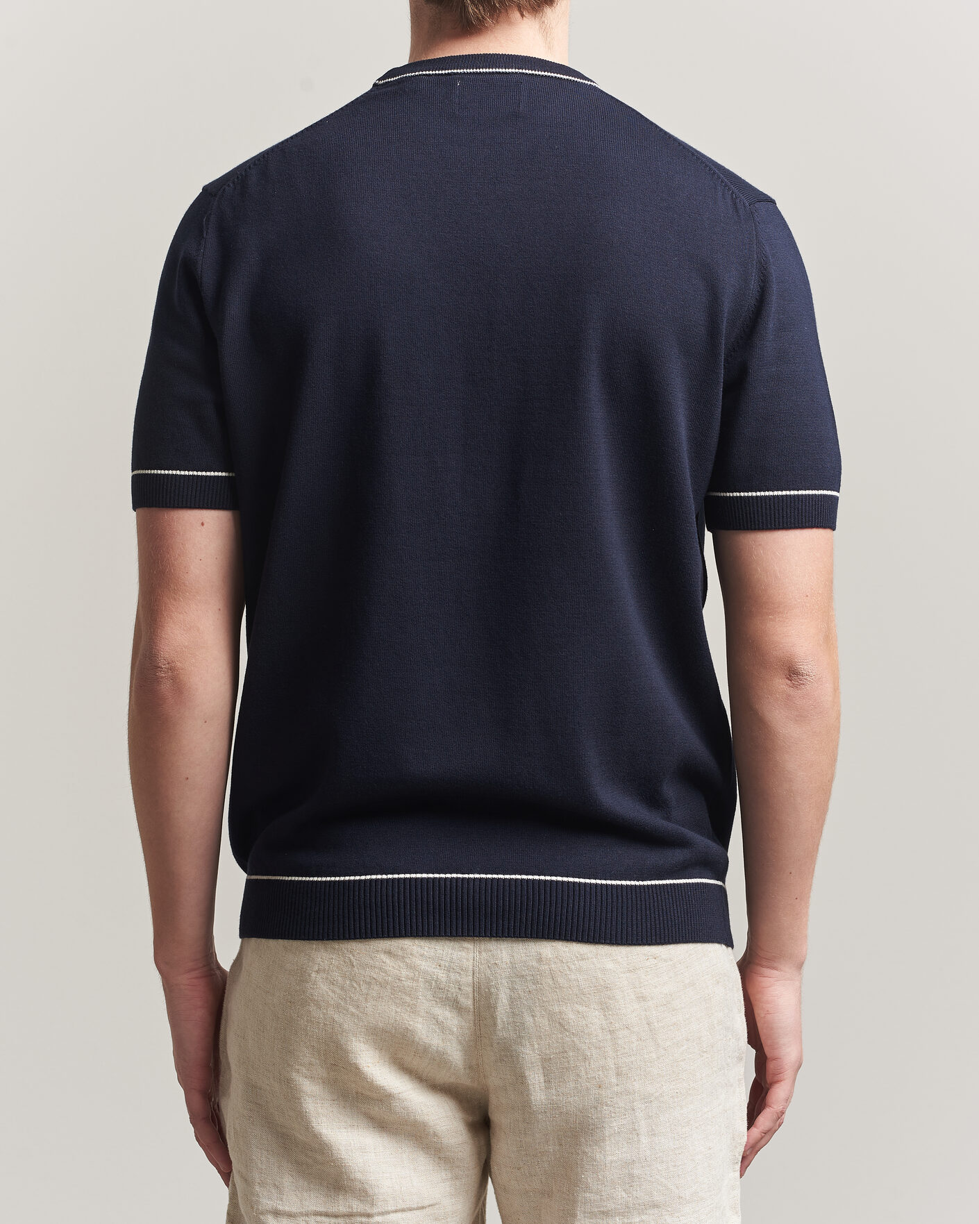 Heren | T-shirts | Gant | Cotton/Model Knitted T-Shirt Evening Blue