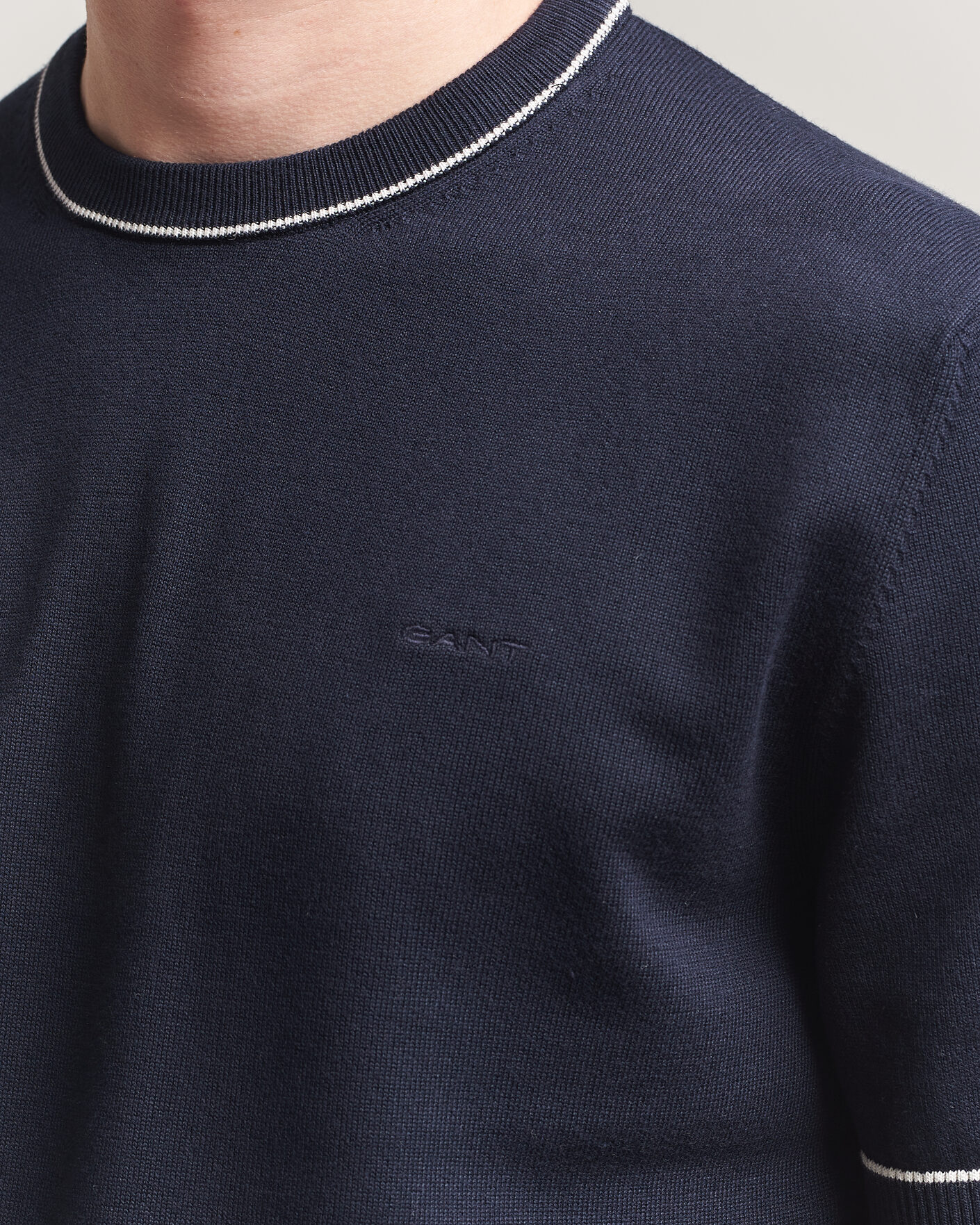 Heren | T-shirts | Gant | Cotton/Model Knitted T-Shirt Evening Blue