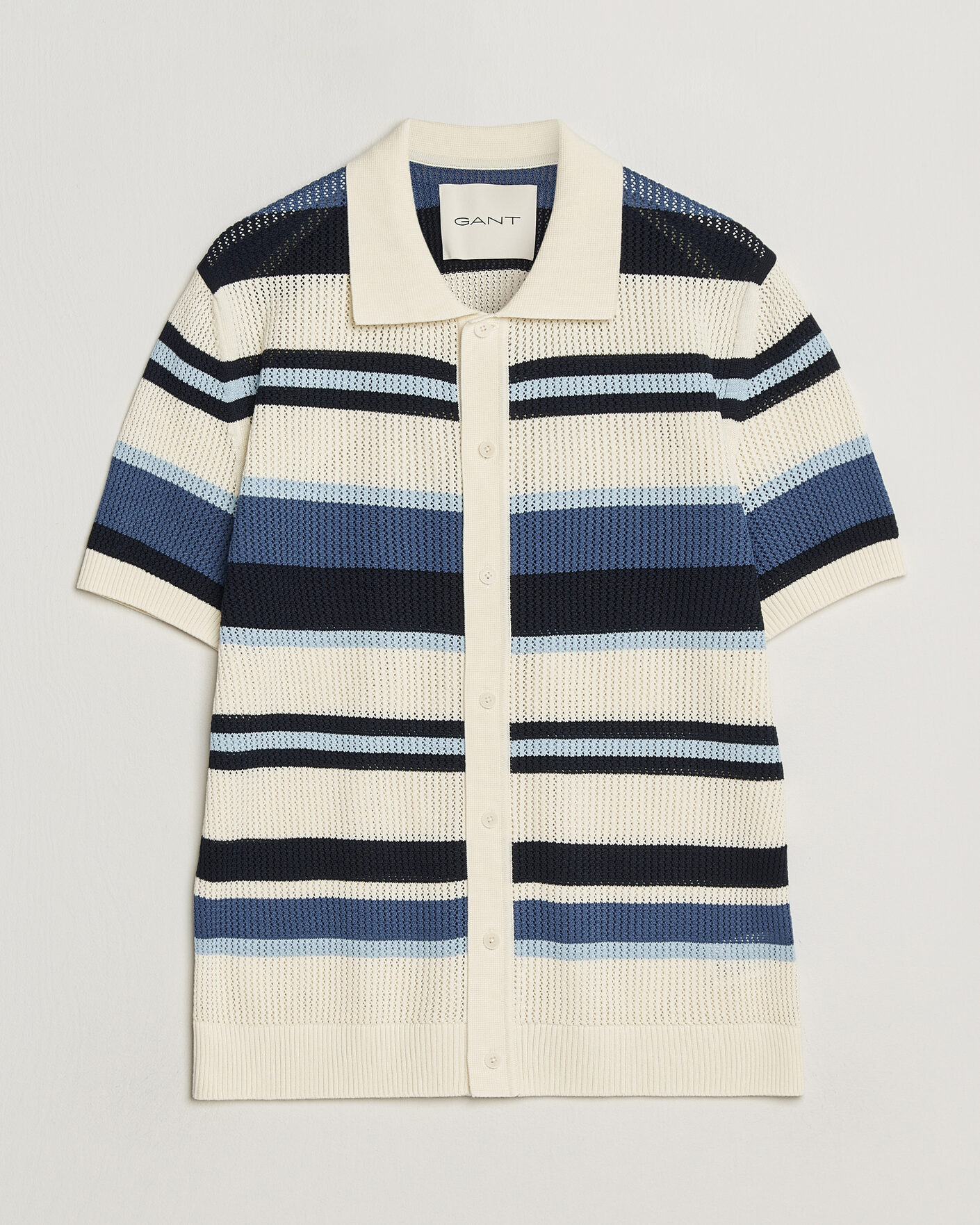 Heren | Overhemden | GANT | Striped Knitted Short Sleeve Shirt Vintage Blue