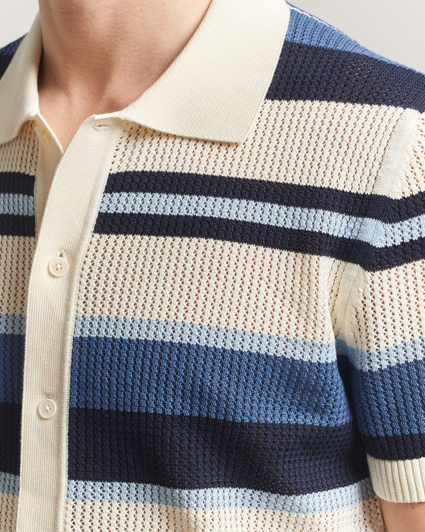 Heren | Overhemden | Gant | Striped Knitted Short Sleeve Shirt Vintage Blue
