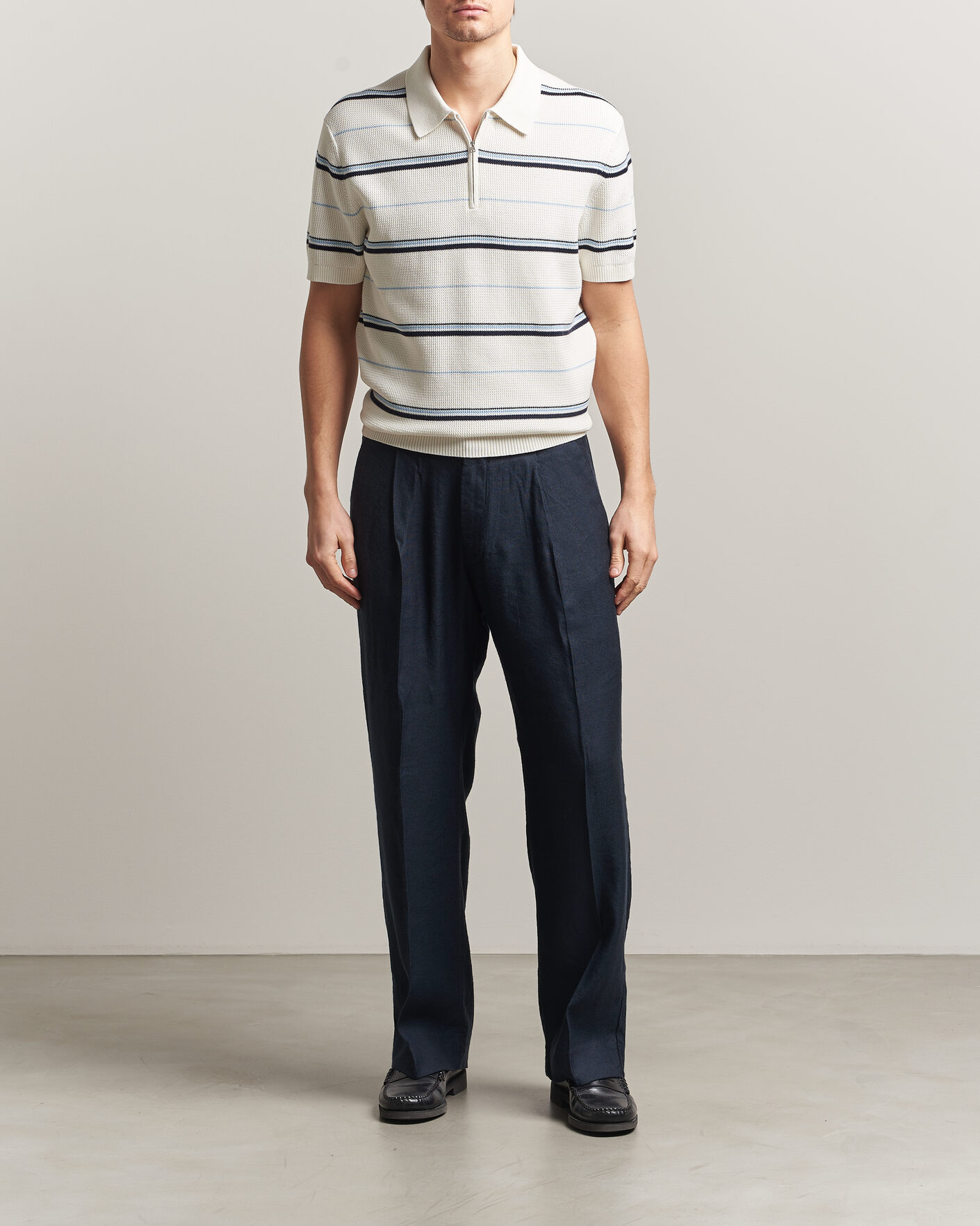 Heren | Polo's | GANT | Striped Knitted Polo Eggshell