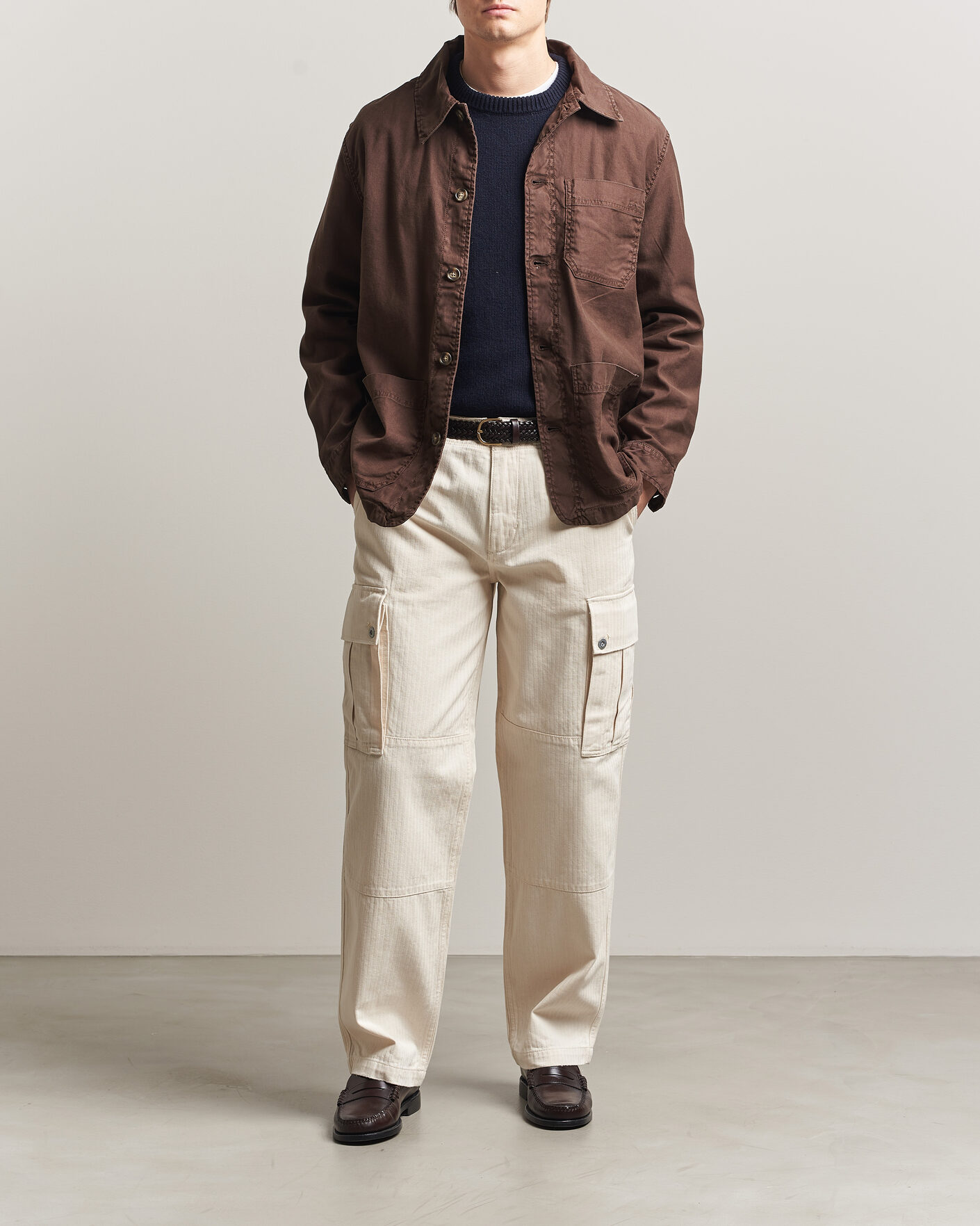 Heren | Broeken | GANT | Relaxed Fit Herringbone Cargo Pants Creamed White