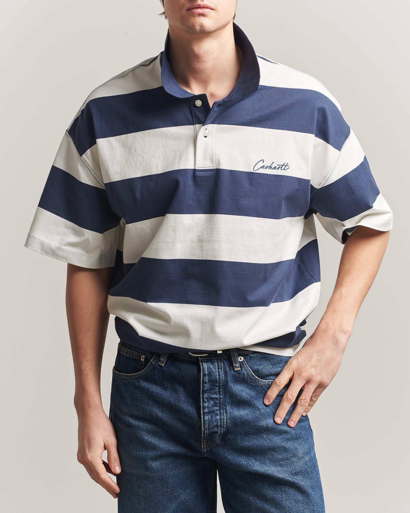 Heren | Polo's | Carhartt WIP | Delrey Polo Blue Stripe