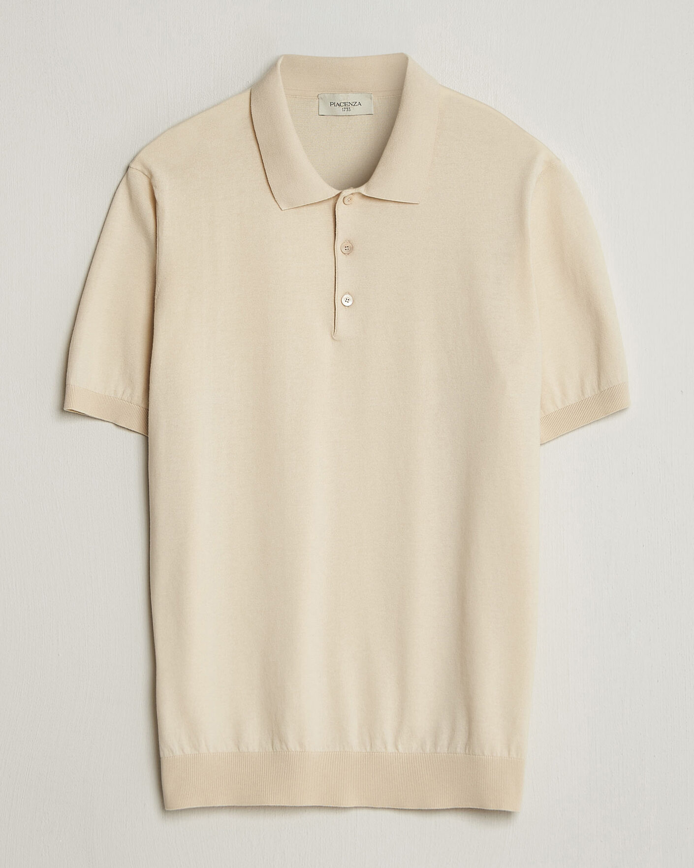 Heren | Polo's | Piacenza Cashmere | Short Sleeve Knitted Polo Off White