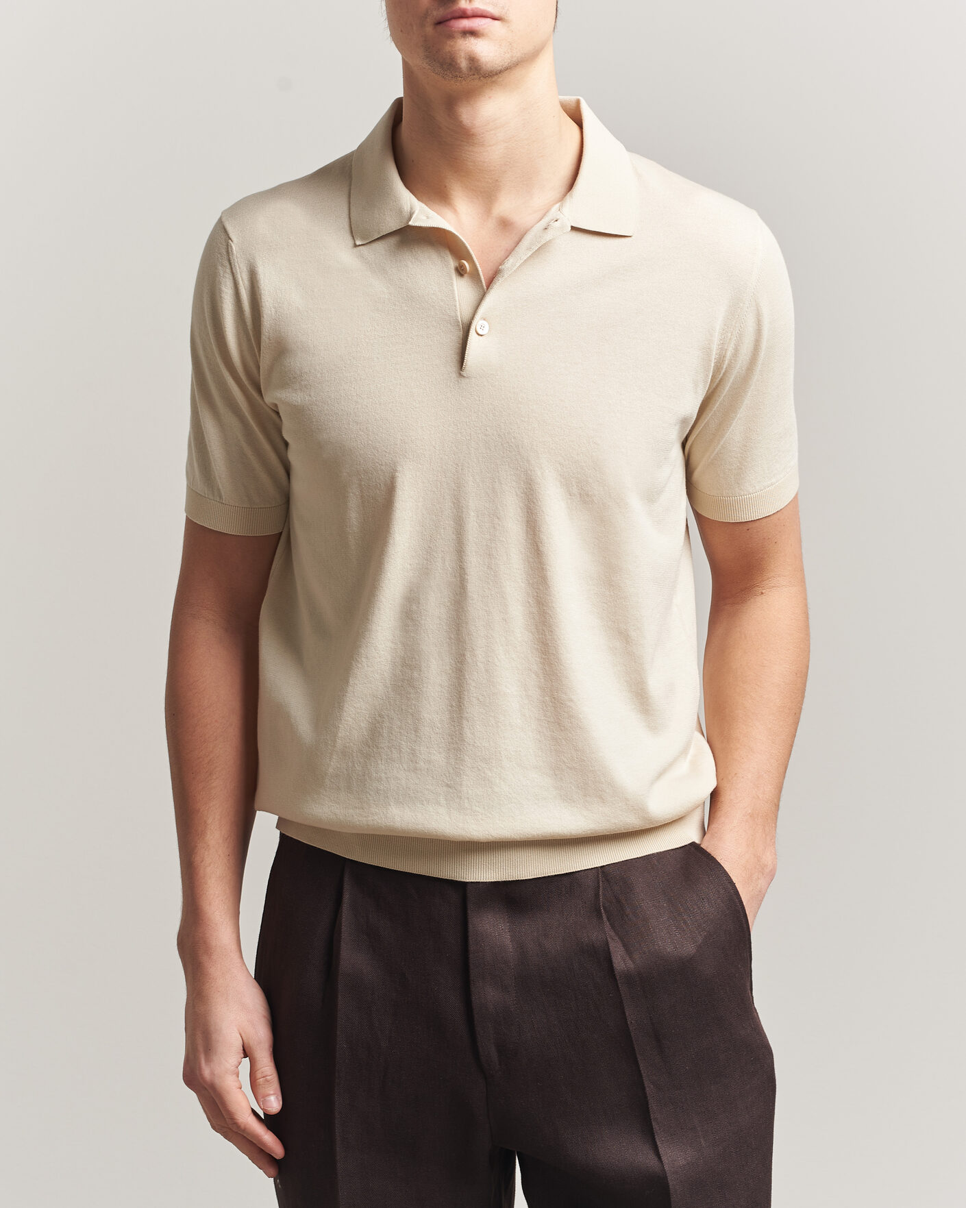 Heren | Polo's | Piacenza Cashmere | Short Sleeve Knitted Polo Off White