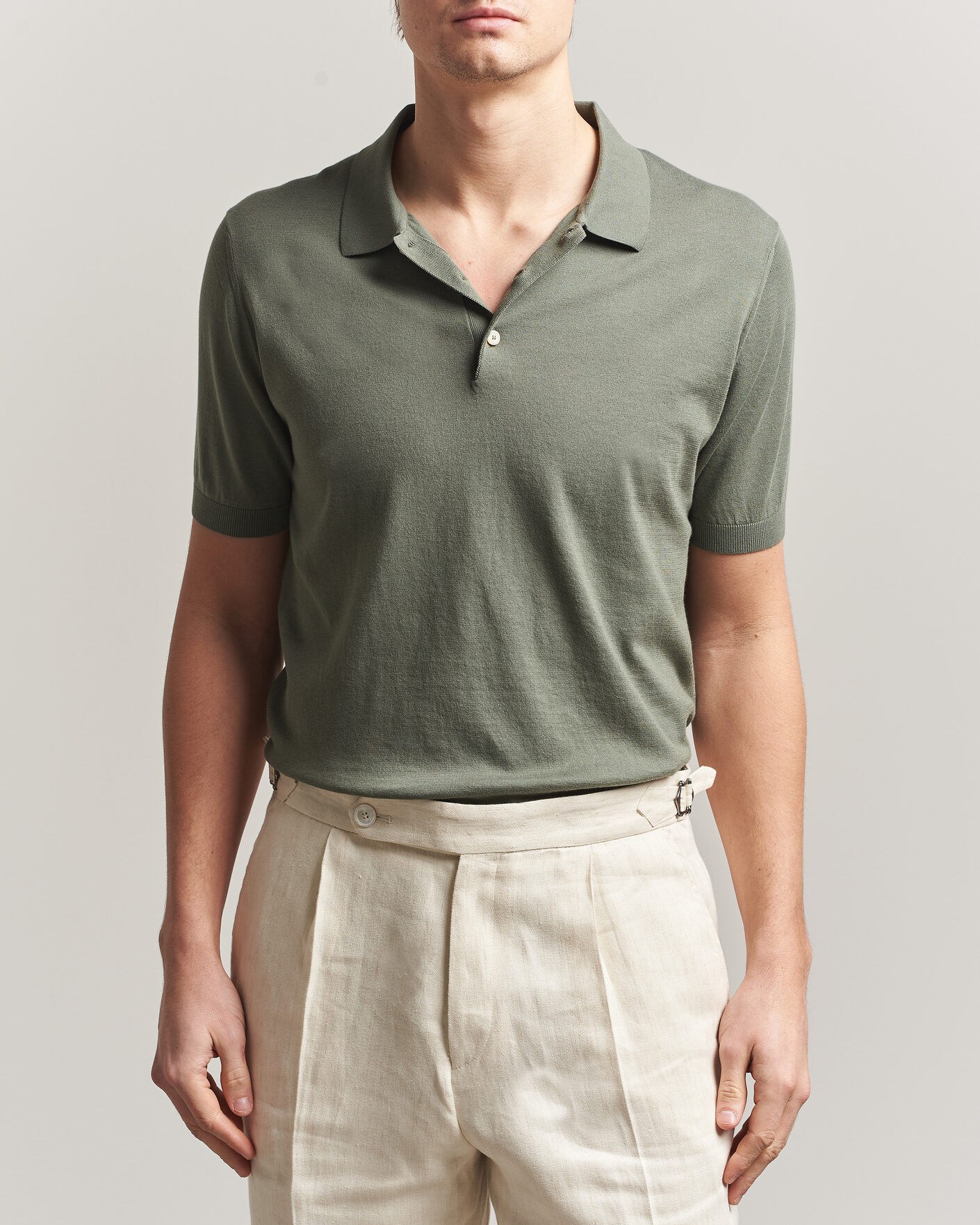 Heren | Polo's | Piacenza Cashmere | Short Sleeve Knitted Polo Sage