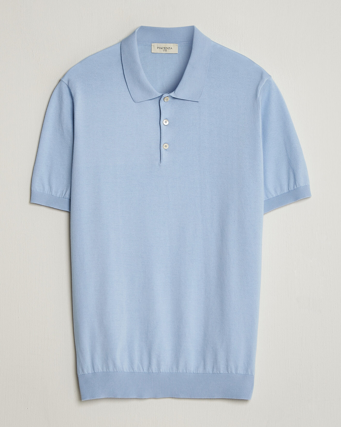 Heren | Polo's | Piacenza Cashmere | Short Sleeve Knitted Polo Light Blue