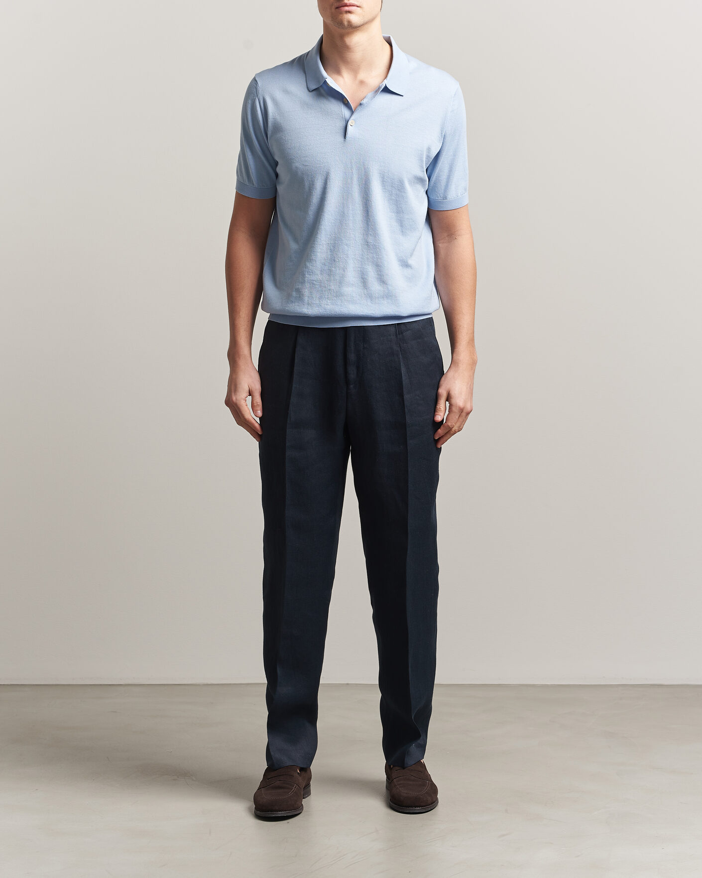 Heren | Polo's | Piacenza Cashmere | Short Sleeve Knitted Polo Light Blue