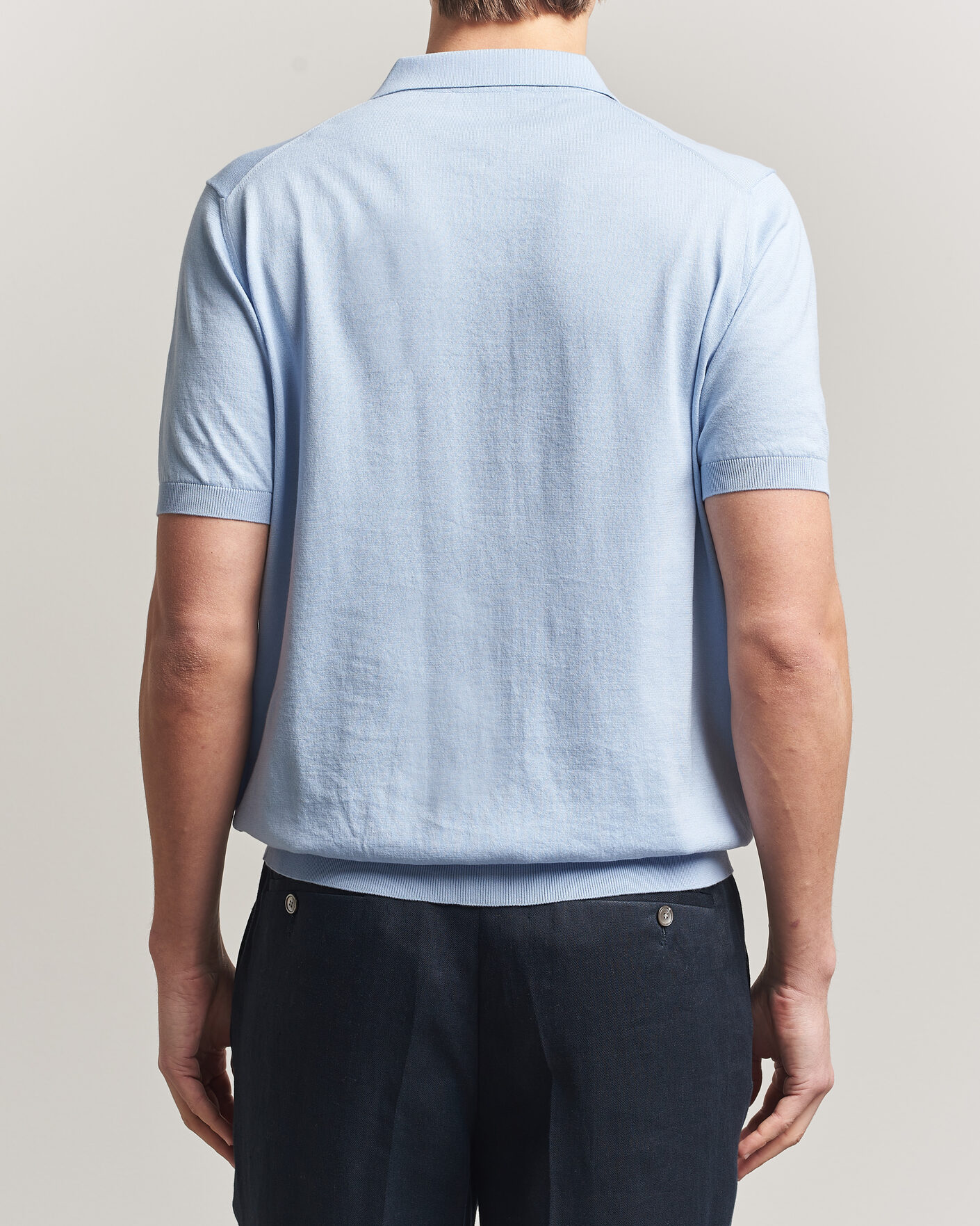 Heren | Polo's | Piacenza Cashmere | Short Sleeve Knitted Polo Light Blue