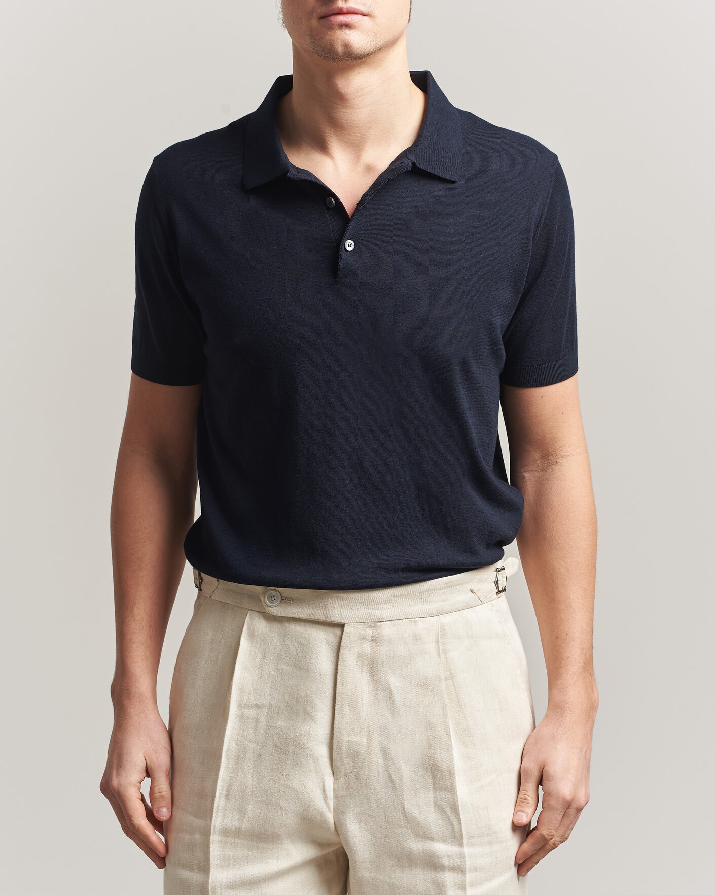 Heren | Polo's | Piacenza Cashmere | Short Sleeve Knitted Polo Navy