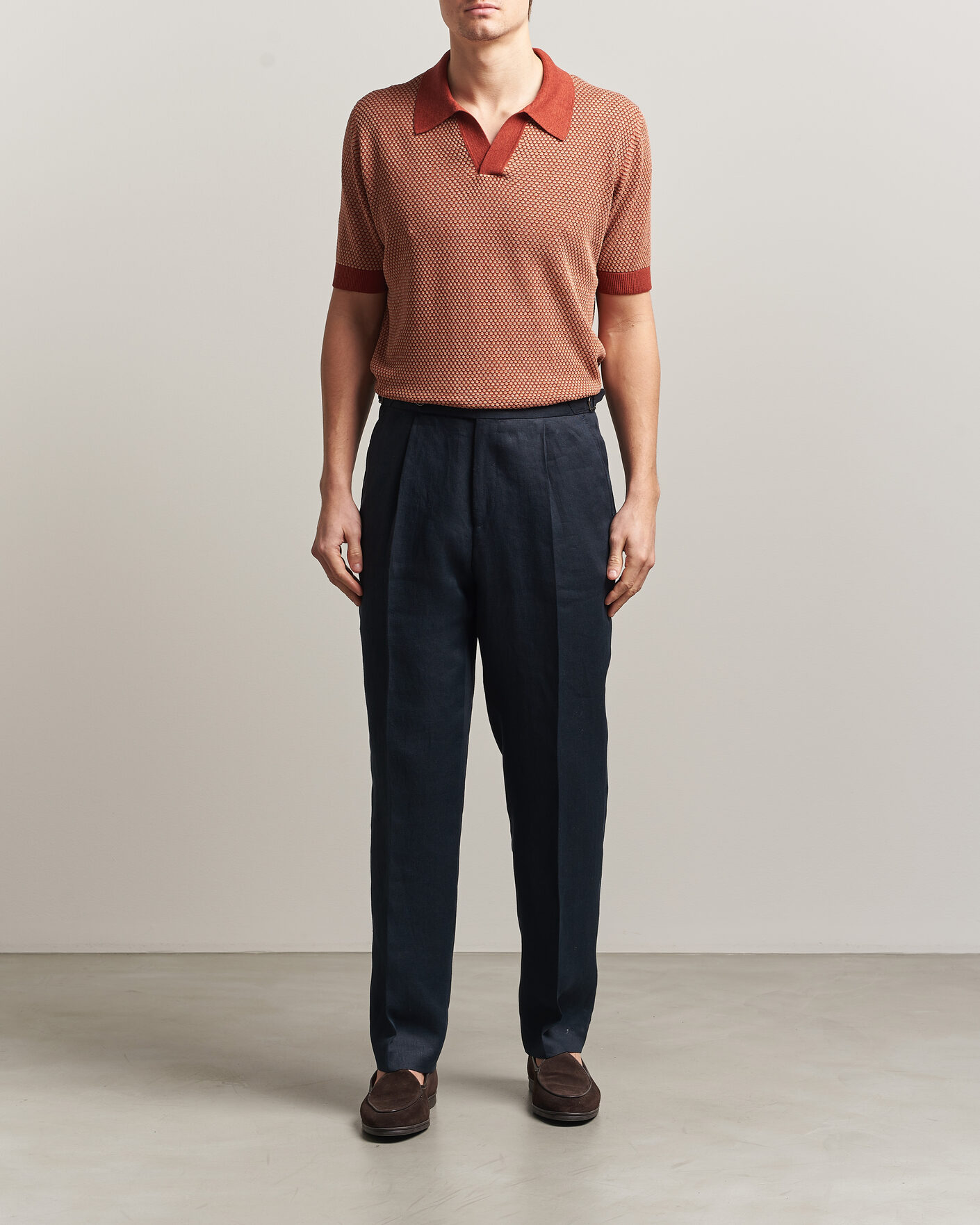 Heren | Polo's | Piacenza Cashmere | Silk/Linen Honeycomb Knitted Polo Red