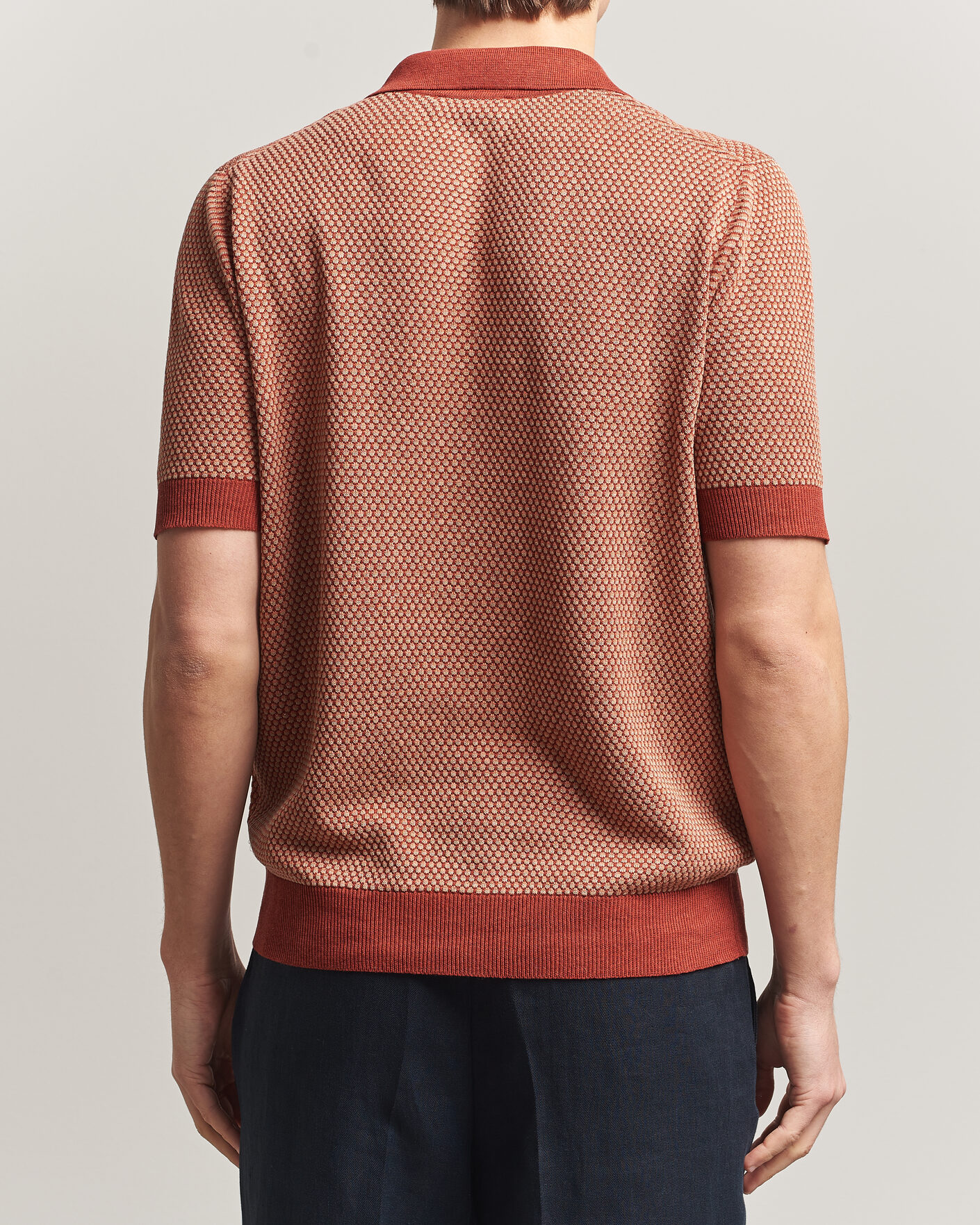 Heren | Polo's | Piacenza Cashmere | Silk/Linen Honeycomb Knitted Polo Red