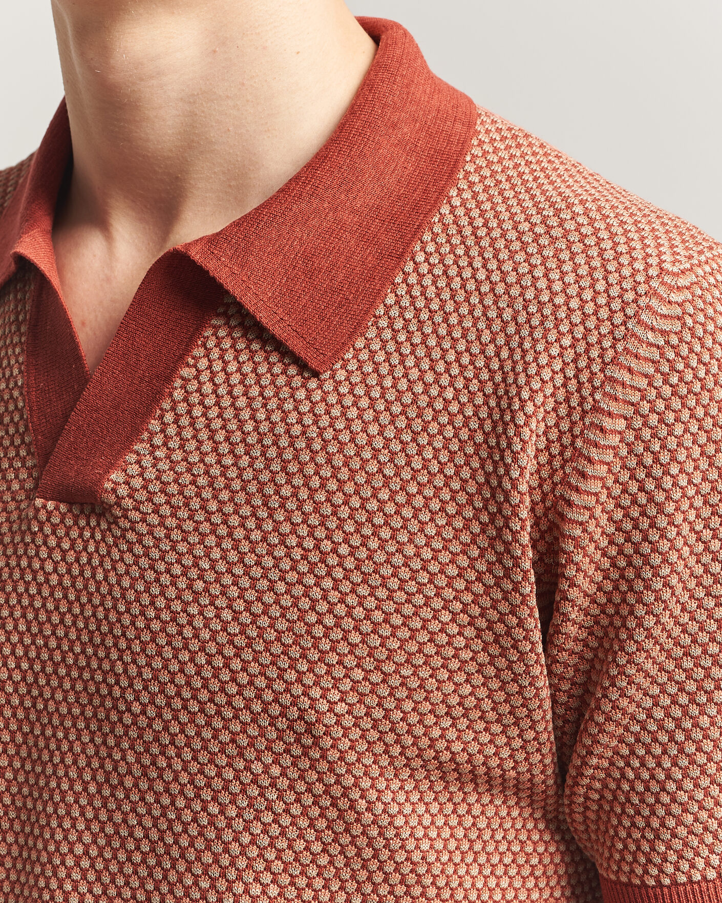 Heren | Polo's | Piacenza Cashmere | Silk/Linen Honeycomb Knitted Polo Red