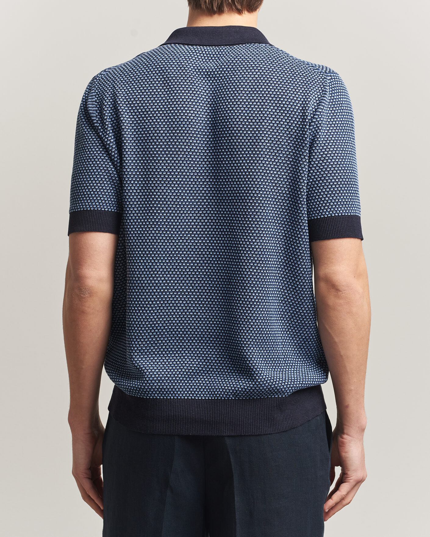 Heren | Polo's | Piacenza Cashmere | Silk/Linen Honeycomb Knitted Polo Navy
