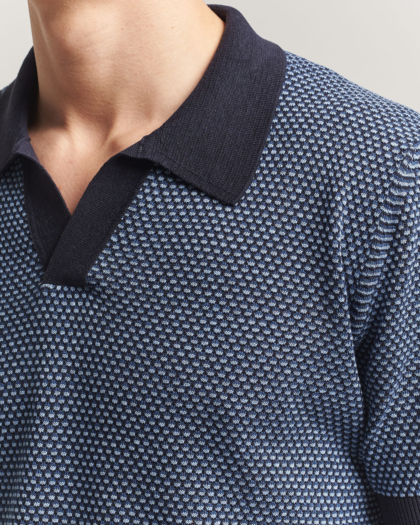 Heren | Polo's | Piacenza Cashmere | Silk/Linen Honeycomb Knitted Polo Navy
