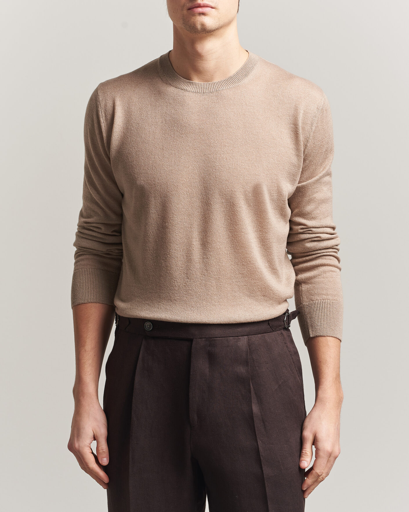 Heren | Truien | Piacenza Cashmere | Soft Silk/Cashmere Crew Neck Beige