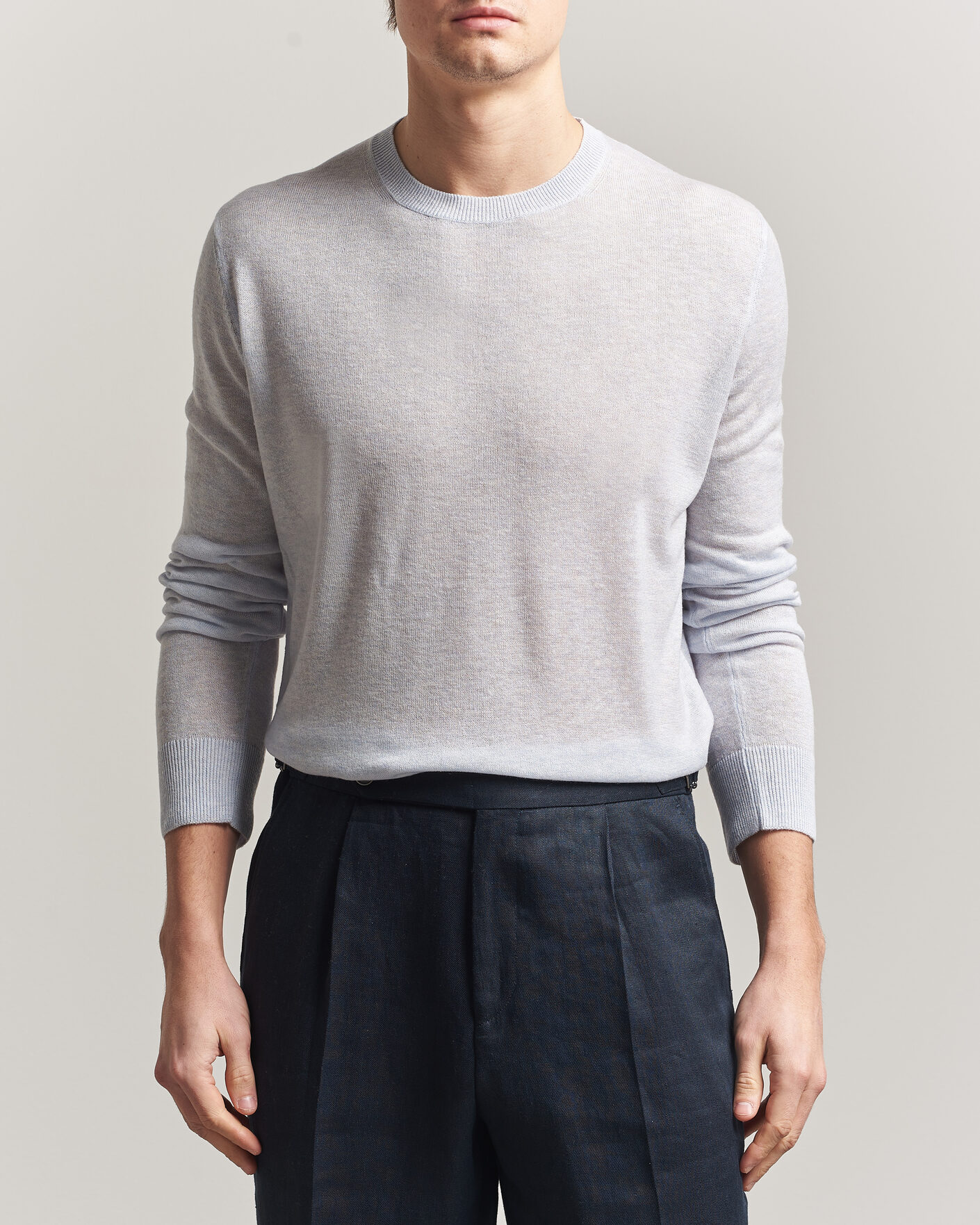 Heren | Truien | Piacenza Cashmere | Soft Silk/Cashmere Crew Neck Sky Blue