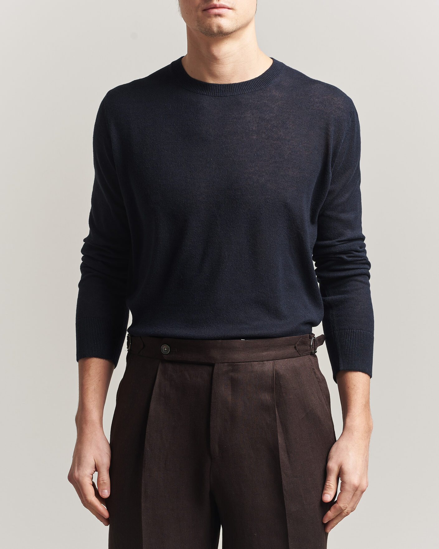 Heren | Truien | Piacenza Cashmere | Soft Silk/Cashmere Crew Neck Navy