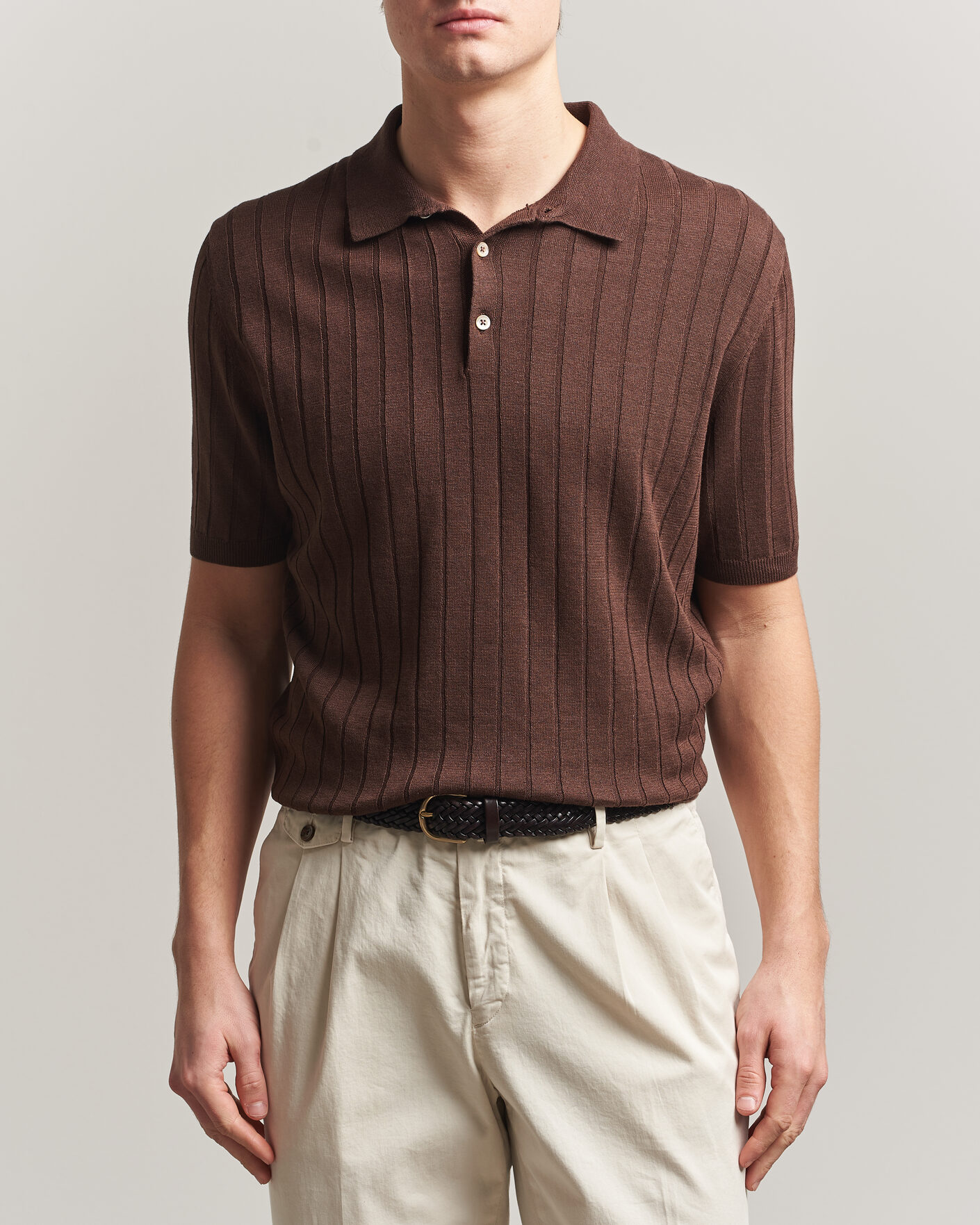 Heren | Polo's | Boglioli | Short Sleeve Knitted Rib Polo Brown