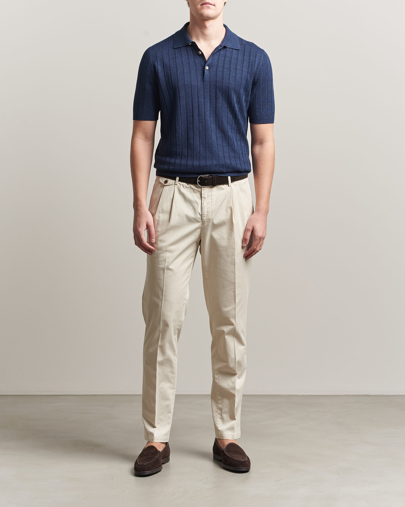 Heren | Polo's | Boglioli | Short Sleeve Knitted Rib Polo Navy