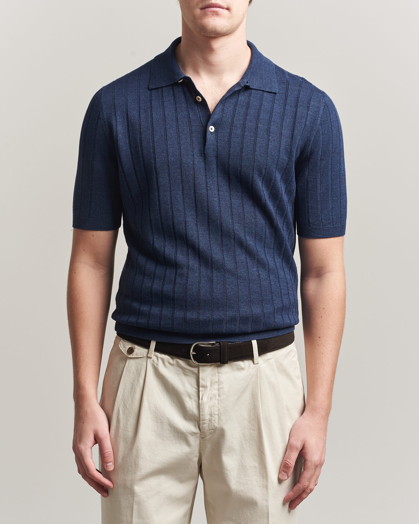 Heren | Polo's | Boglioli | Short Sleeve Knitted Rib Polo Navy